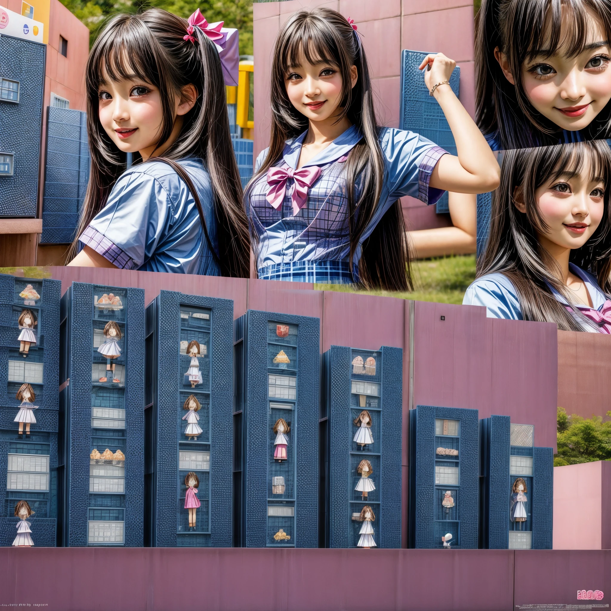 (((1 KAWAII girl, 9 grids, 9 poses and expressions, different emotions))) . Extremely Detailed KAWAII face, School Uniform, (NSFW:-0.95) .