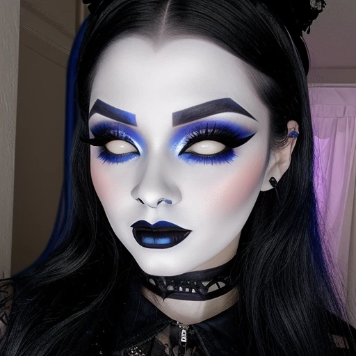Goth, black lipstick ,blue face makeup