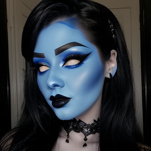 Goth, black lipstick ,blue face makeup