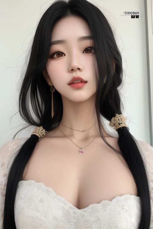Un primer plano de una mujer con cabello largo y negro con un vestido blanco, female korean idol portrait, hermosa mujer surcoreana, obra de arte al estilo de guweiz, guweiz, inspirado en Sim Sa-jeong, muchacha coreana, Realista. cheng yi, tendencia en cgstation, hermosa joven coreana, retrato de jisoo rosa negro, sakimichan