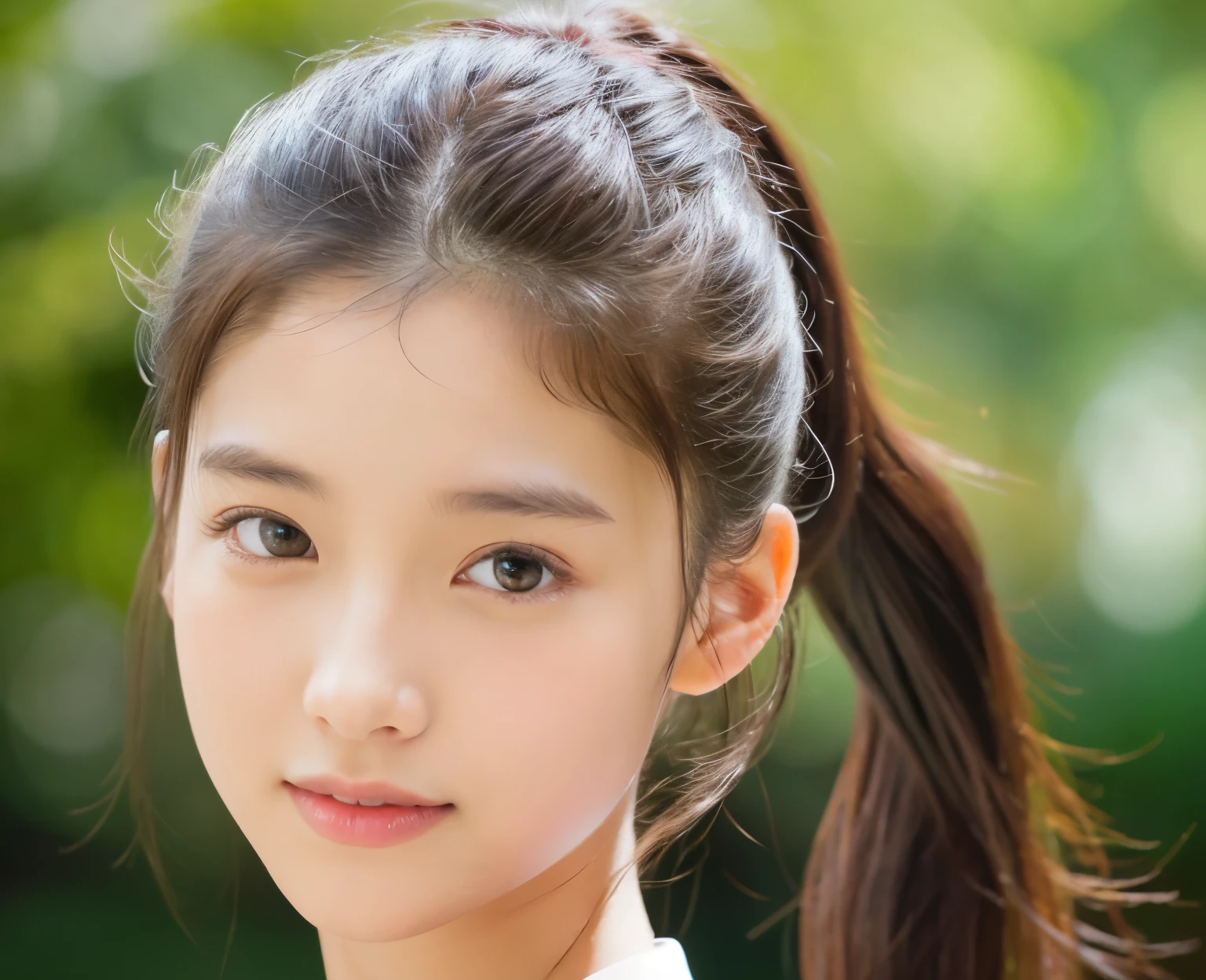 photorealistic, 8k full-length portraits, Beautiful woman, A charming expression, ponytail, Clear system, , a high school girl with underarm hair