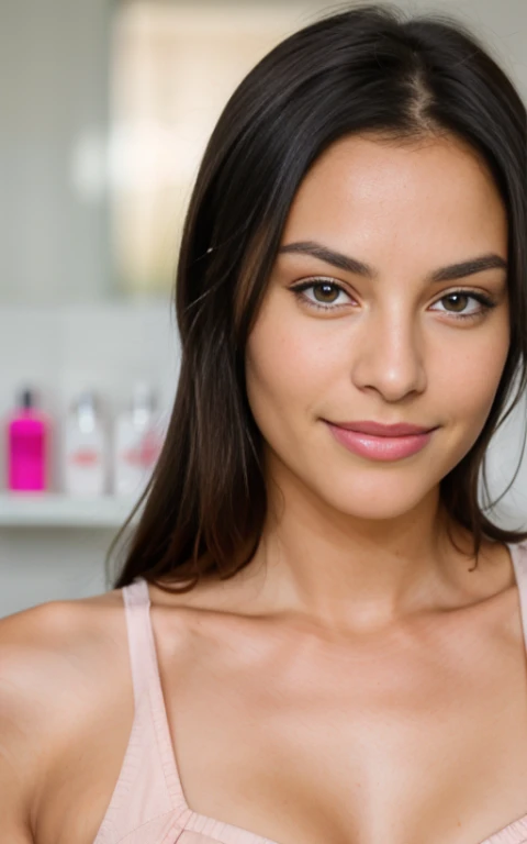 Beautiful brunette in a red summer short light dress,  (nail care in a modern beauty salon), very detailed, 48 years old, innocent face, slim, natural straight black hair, Brown eyes, a high resolution, masterpiece, Best quality, complex parts, very detailed, Sharp Focus, Detailed skin, realistic skin texture, texture, Detailed eyes, professional, 4K, Charming smile, shot on Canon, 85 mm, Shallow depth of field, Kodak Vision Color, perfectly toned body, extremely detailed, photor_\(ultra\), photorealistic, Realistic, Treatment after, Maximum details, roughness, real life, ultra realist, photorealism, photo, 8k contract, photo