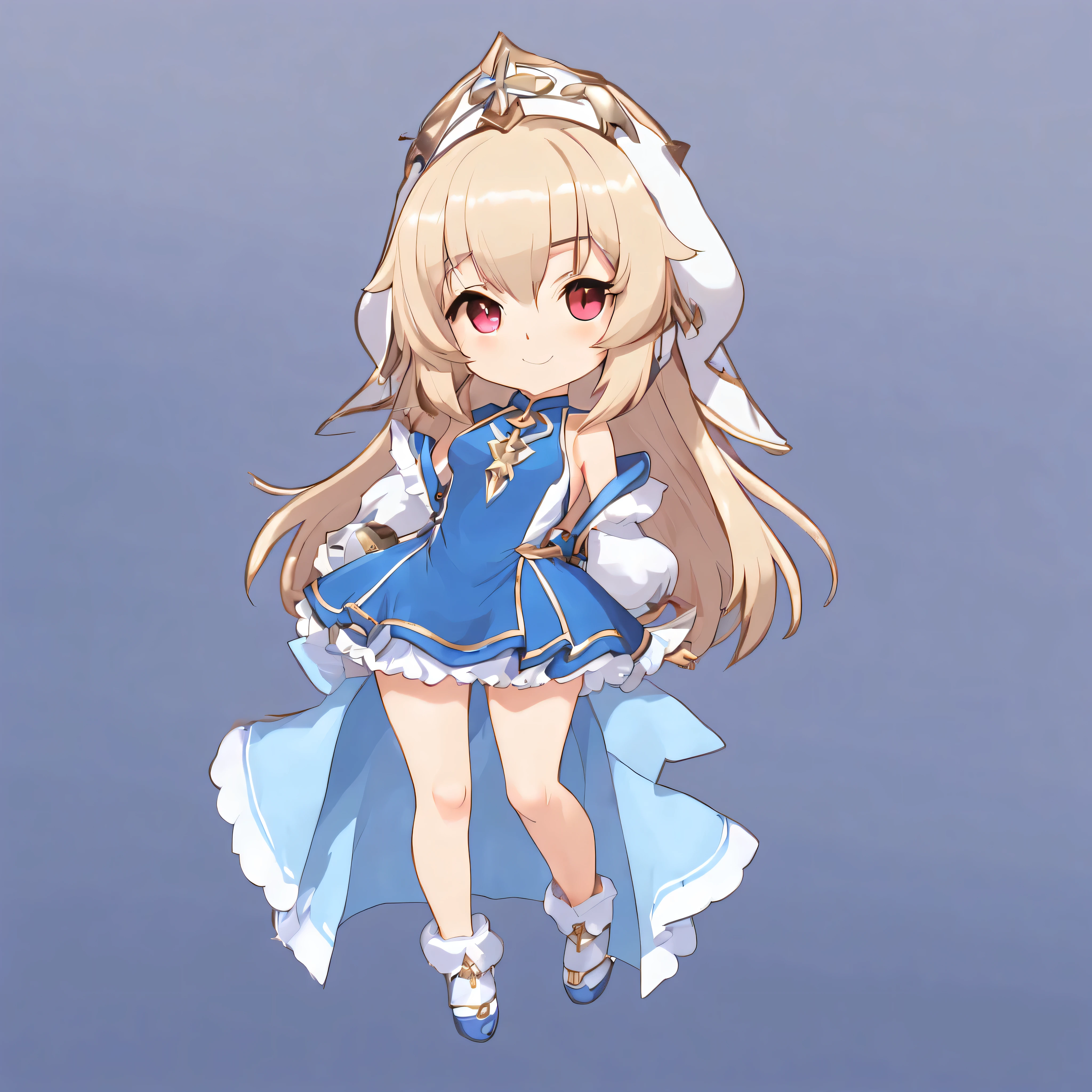 2d full body cute smile chibi ragnarok online bishop npc in blue short sexy dress
