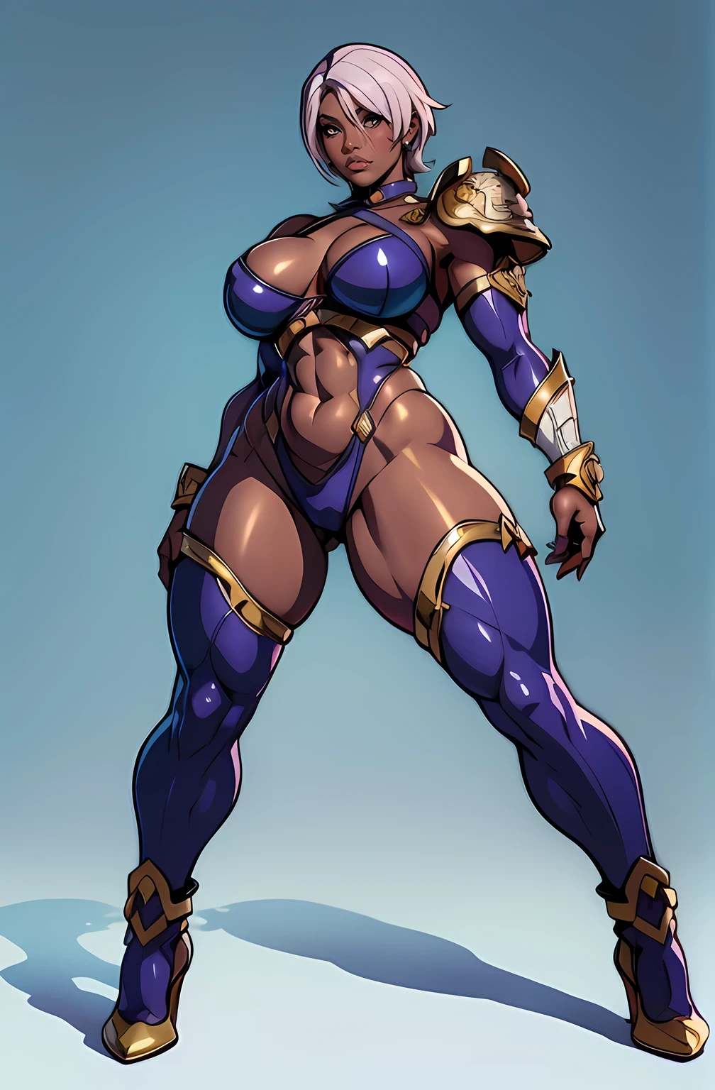 Nicki Minaj cosplaying as (Ivy from Soul Calibur), ((dark skin)), looking at viewer, busty figure, (thick thighs) (medium breasts) well-defined legs, (chubby physique), frontal, full-length, looking at the camera, facing the audience, dynamic pose, background, three-dimensional light, sleek digital concept art, beautiful full body concept art, art trend, CGsociety full-length, view from below