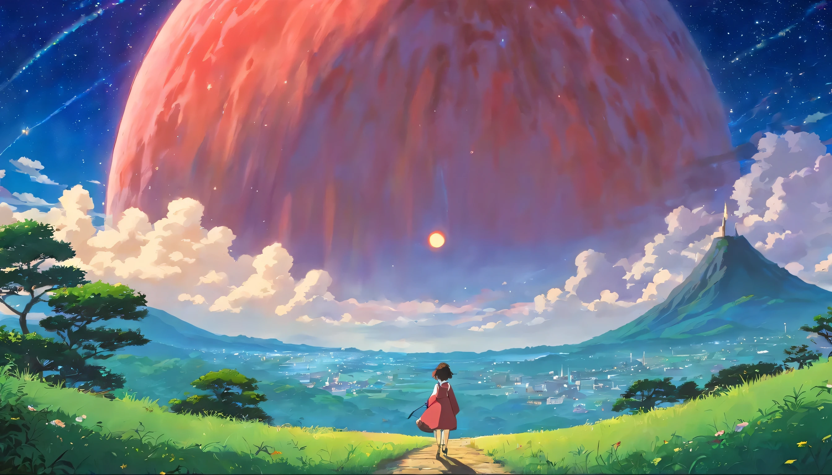 paisagem lua, estrelas wallpaper chuva, sangue lua