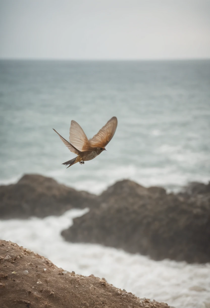 el mar tranquilo y una mariposa volando