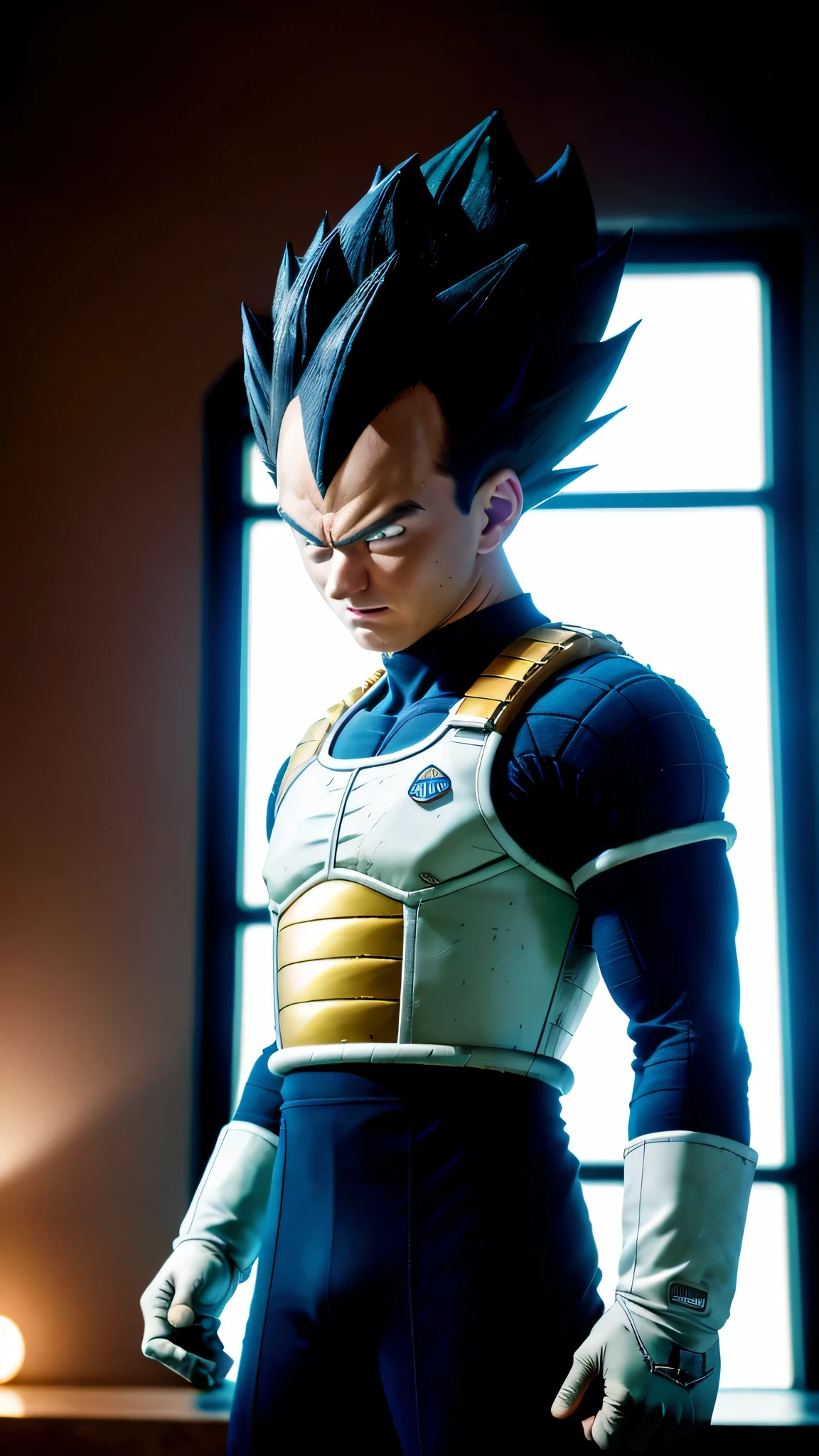 (high detailed skin:1.2), serious, looking at viewer, black spiked hair, black eyes, armor, white gloves, RAW photo, vegeta, 1boy, small details, photorealistic, ultra-realistic photo, 8k uhd, dslr, soft lighting, high quality, film grain, ((masterpiece)), 8k, HDR, highly detailed, professional