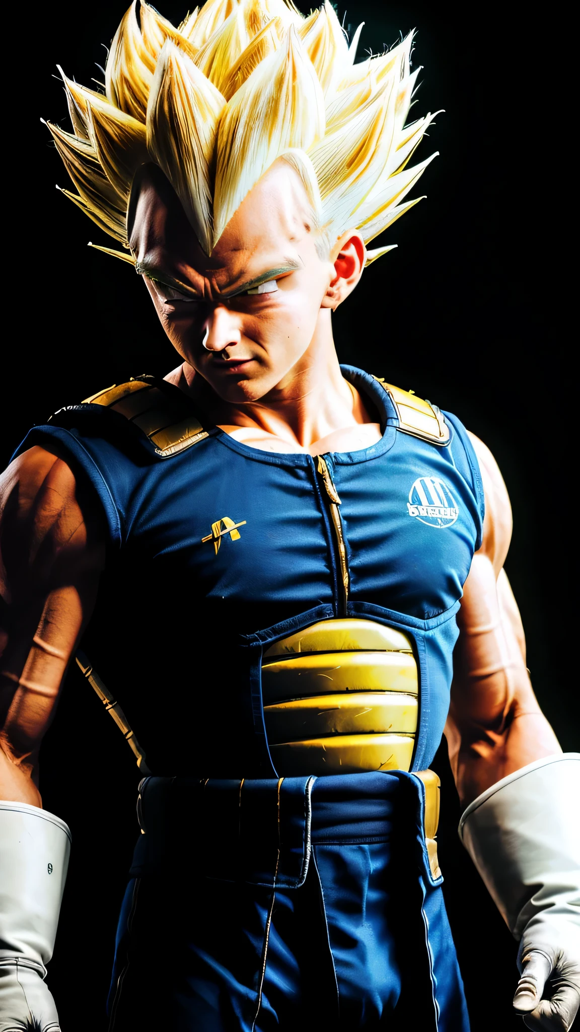 (high detailed skin:1.2), serious, looking at viewer, black spiked hair, black eyes, armor, white gloves, RAW photo, vegeta, 1boy, small details, photorealistic, ultra-realistic photo, 8k uhd, dslr, soft lighting, high quality, film grain, ((masterpiece)), 8k, HDR, highly detailed, professional