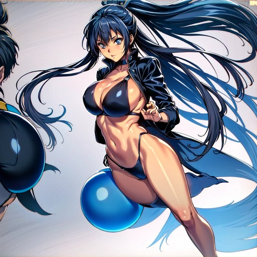 Karikatur einer Frau im Bikini mit einer Pumpe und einem Ballon, extremely rundlich, sturdy!!!, Cel-Shading:17, Thicc, Oppai Cyberpunk, insanely inflated hips, Android 18, Cel-schattiert!!!, (sfw) sicher zum Arbeiten, Tsunade von Naruto, rundlich, unterer Schuss, Cel-schattiert:15, 1 girl