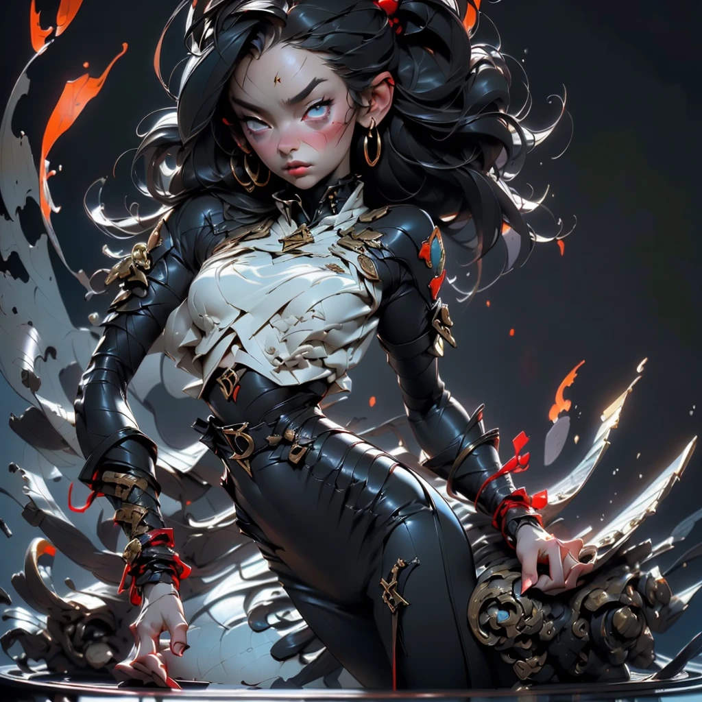 1_Clash of the Titans. A sexy demoness, (beautiful woman in leather outfit with wings and sword, Yang J, Chengwei Pan on ArtStation, CGSociety and Fenghua Zhong, digital fantasy art), Inspired by Fenghua Zhong, epic exquisite character art, Victor Wang, Jason Chan, stunning cgsociety, Beautiful digital images, Lee Song). Angels: (strong body of a woman, clean-shaven head, light angle of an angel from behind, very strong character, anatomically correct proportions. Has a very beautiful female body, fights a terrible enemy, is surrounded by demonic creatures, and indulges, and flirts with them, a very beautiful female body, demonic image). 02_Oil painting techniques of the High Renaissance, masters of the Italian Renaissance; Titian, Veronese, Rubens, Botticelli. This is a dark picture of the battle of an angel warrior with demonic creatures. A lush oil painting with broad strokes, snow-white skin in the center of the composition, and brutal, seductive figures of demonic creatures. Dark monsters. Painting by Bosch, stories by Dante Alighieri, "Divine Hell-Paradise, black hair, high ponytail, dreadlocks, high detail, Surrealism, Art Deco, chiaroscuro, masterpiece, anatomically correct, textured skin, high detail, high quality"