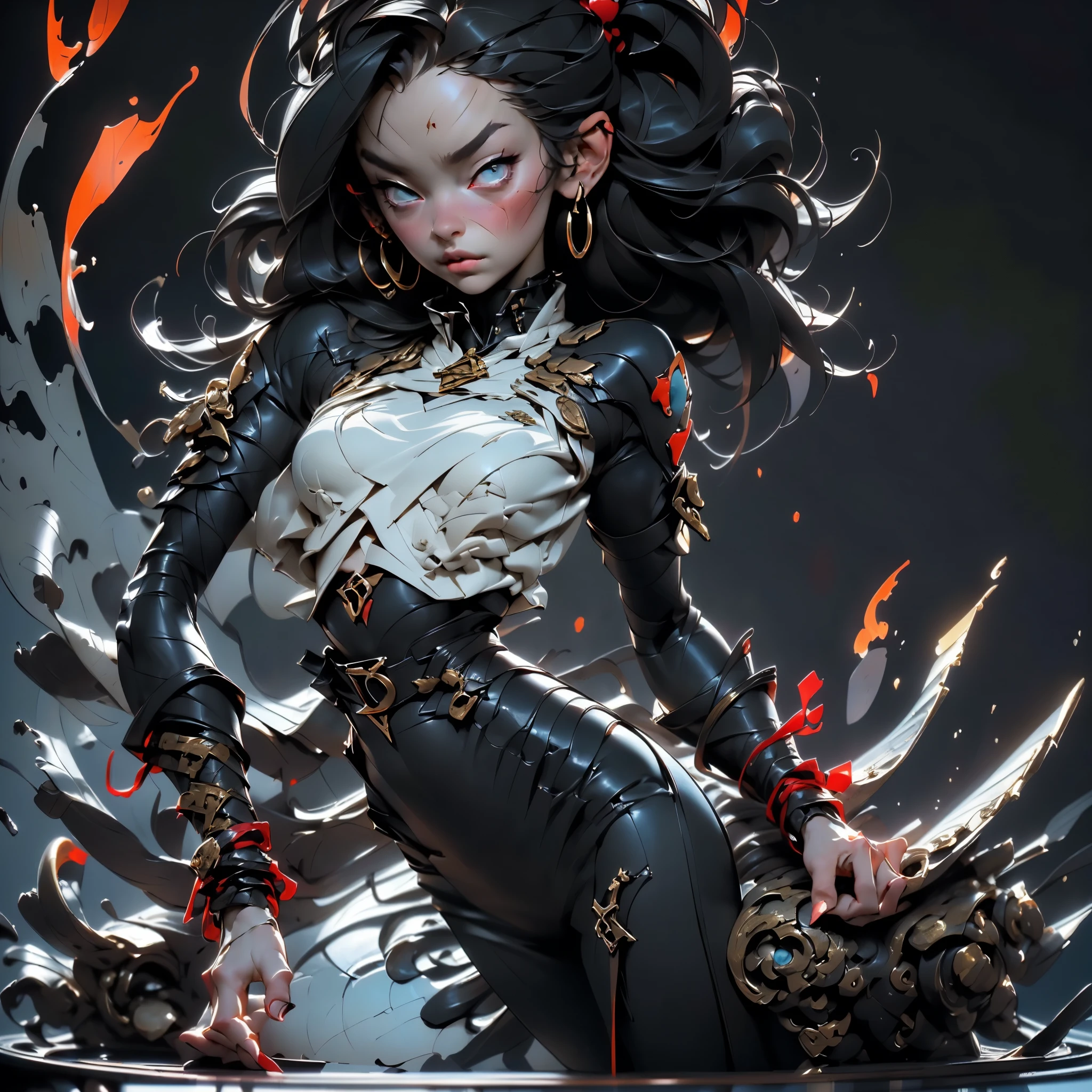 1_Clash of the Titans. A sexy demoness, (beautiful woman in leather outfit with wings and sword, Yang J, Chengwei Pan on ArtStation, CGSociety and Fenghua Zhong, digital fantasy art), Inspired by Fenghua Zhong, epic exquisite character art, Victor Wang, Jason Chan, stunning cgsociety, Beautiful digital images, Lee Song). Angels: (strong body of a woman, clean-shaven head, light angle of an angel from behind, very strong character, anatomically correct proportions. Has a very beautiful female body, fights a terrible enemy, is surrounded by demonic creatures, and indulges, and flirts with them, a very beautiful female body, demonic image). 02_Oil painting techniques of the High Renaissance, masters of the Italian Renaissance; Titian, Veronese, Rubens, Botticelli. This is a dark picture of the battle of an angel warrior with demonic creatures. A lush oil painting with broad strokes, snow-white skin in the center of the composition, and brutal, seductive figures of demonic creatures. Dark monsters. Painting by Bosch, stories by Dante Alighieri, "Divine Hell-Paradise, black hair, high ponytail, dreadlocks, high detail, Surrealism, Art Deco, chiaroscuro, masterpiece, anatomically correct, textured skin, high detail, high quality"