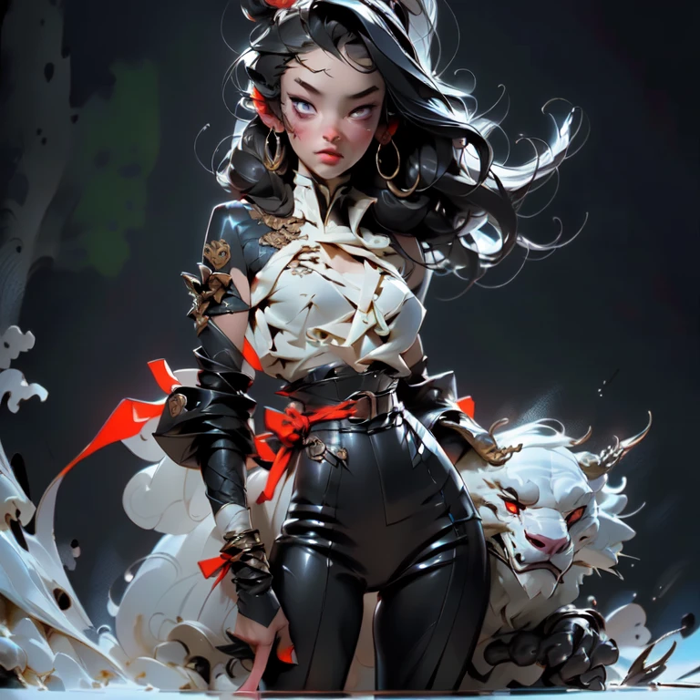 1_Clash of the Titans. A sexy demoness, (beautiful woman in leather outfit with wings and sword, Yang J, Chengwei Pan on ArtStation, CGSociety and Fenghua Zhong, digital fantasy art), Inspired by Fenghua Zhong, epic exquisite character art, Victor Wang, Jason Chan, stunning cgsociety, Beautiful digital images, Lee Song). Angels: (strong body of a woman, clean-shaven head, light angle of an angel from behind, very strong character, anatomically correct proportions. Has a very beautiful female body, fights a terrible enemy, is surrounded by demonic creatures, and indulges, and flirts with them, a very beautiful female body, demonic image). 02_Oil painting techniques of the High Renaissance, masters of the Italian Renaissance; Titian, Veronese, Rubens, Botticelli. This is a dark picture of the battle of an angel warrior with demonic creatures. A lush oil painting with broad strokes, snow-white skin in the center of the composition, and brutal, seductive figures of demonic creatures. Dark monsters. Painting by Bosch, stories by Dante Alighieri, "Divine Hell-Paradise, black hair, high ponytail, dreadlocks, high detail, Surrealism, Art Deco, chiaroscuro, masterpiece, anatomically correct, textured skin, high detail, high quality"