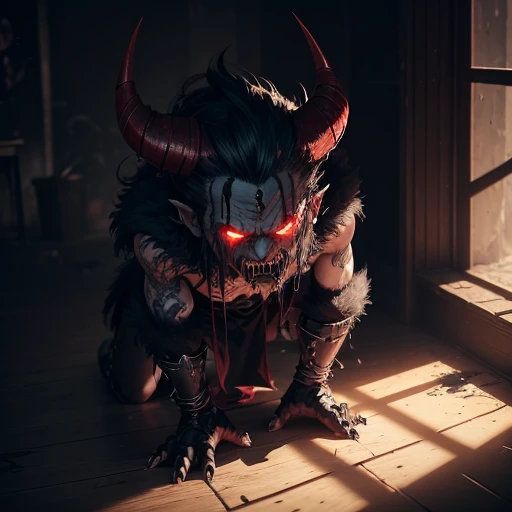 a girl in the seventh layer of hell,dark and eerie,red-hot flames,creepy creatures wearing horns and tails,bones and skeletons scattered on the ground,demonic shadows and twisted trees,a sinister atmosphere of despair and torment,sulfuric smoke and lava,ominous dark skies with flashes of lightning and thunder,(best quality,4k,8k,highres,masterpiece:1.2),ultra-detailed,realistic:1.37,horror,macabre,deep red and black color palette,sinister and dramatic lighting