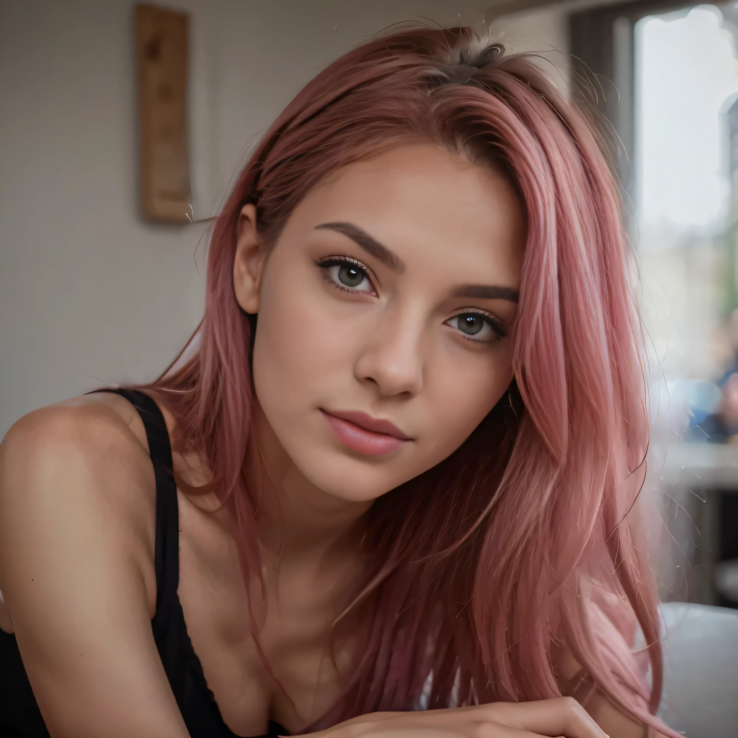 alta qualidade 8k, Laura Pavinato, , olhos azuis, cabelo rosa detalhado, Sombras muito detalhadas, textura da pele, detailed textura da pele, detailed face features, rosto sensual, bunda brasileira ( feature ), rosto olhando para o espectador, realistic textura da pele, sem antecedentes, Sorriso leve, foto do instagram, Honrado, detailed body shape long hair Cinematic lighting, canon, Cinematic lighting, hiper-realismo, master part, anatomicamente correto, Super Detalhe, pele texturizada, UHD, natural lightting, imagem do rosto, retrato
