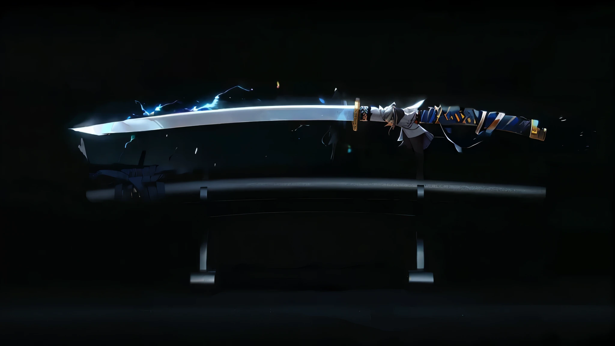 Glow around the katana, wind, tornado