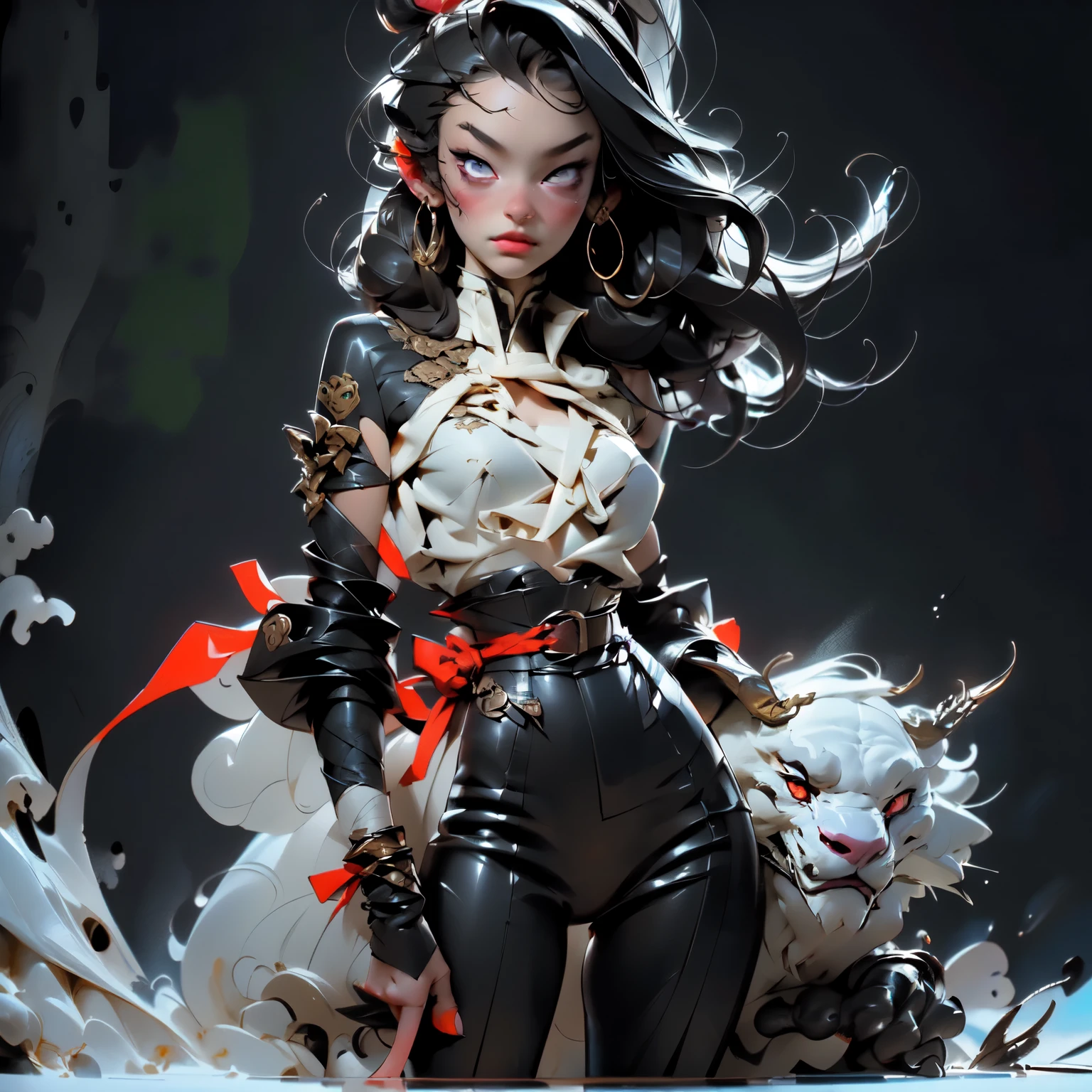 1_Clash of the Titans. A sexy demoness, (beautiful woman in leather outfit with wings and sword, Yang J, Chengwei Pan on ArtStation, CGSociety and Fenghua Zhong, digital fantasy art), Inspired by Fenghua Zhong, epic exquisite character art, Victor Wang, Jason Chan, stunning cgsociety, Beautiful digital images, Lee Song). Angels: (strong body of a woman, clean-shaven head, light angle of an angel from behind, very strong character, anatomically correct proportions. Has a very beautiful female body, fights a terrible enemy, is surrounded by demonic creatures, and indulges, and flirts with them, a very beautiful female body, demonic image). 02_Oil painting techniques of the High Renaissance, masters of the Italian Renaissance; Titian, Veronese, Rubens, Botticelli. This is a dark picture of the battle of an angel warrior with demonic creatures. A lush oil painting with broad strokes, snow-white skin in the center of the composition, and brutal, seductive figures of demonic creatures. Dark monsters. Painting by Bosch, stories by Dante Alighieri, "Divine Hell-Paradise, black hair, high ponytail, dreadlocks, high detail, Surrealism, Art Deco, chiaroscuro, masterpiece, anatomically correct, textured skin, high detail, high quality"