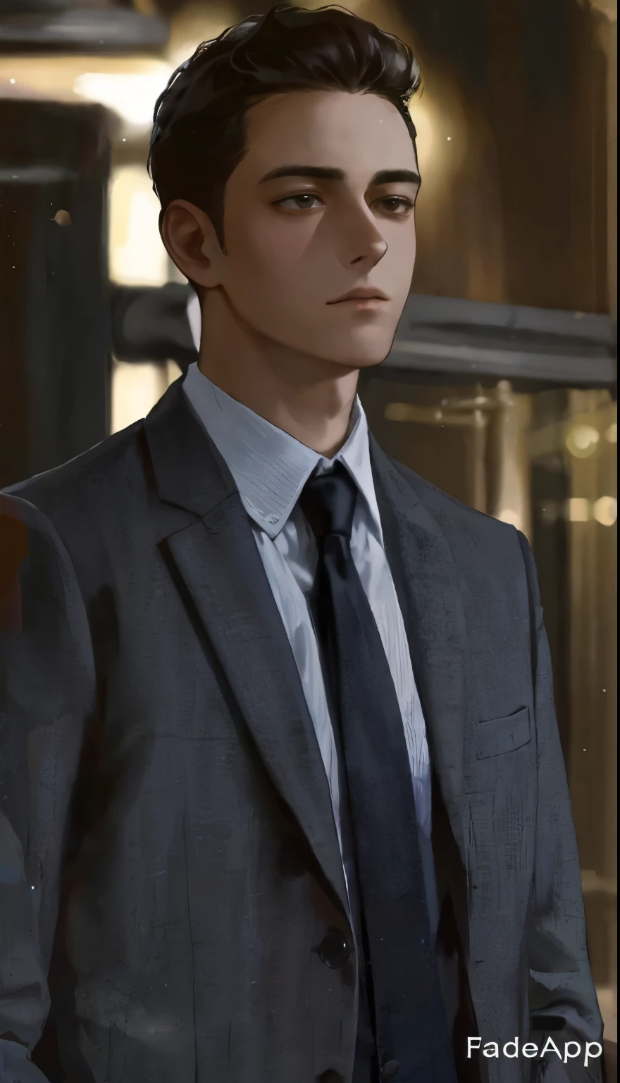 arafed man in a suit and tie standing in a dark room, he is wearing a suit, in his suit, promo still, wearing a suit and a tie, suit and tie, in a strict suit, in a suit, wearing a suit and tie, in strict suit, he looks very sophisticated, looking to his side, suits, wearing suit and tie