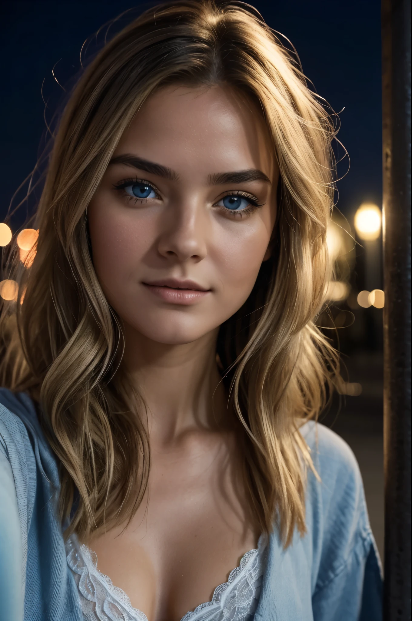 (Selfie, Vue de dessus: 1.4), (Right half of the body: 1.4), RAW UHD portrait photo of a 24-year-old blonde (Femme aux yeux bleus) marcher dans une ruelle sombre, gros seins,, Village la nuit, (Lingere), (neckline), specifics (Textures! , cheveux! , Briller, Couleur!! , disadvantages: 1.1), Bright eyes with lots of detail (looking at the camera), SLR lighting, Reflex, Ultra-quality, re sharpness, profondeur de champ, grain du film (centre), Fujifilm XT3, Limpide, Centre du cadre, beau visage, mise au point nette, street lamp, neon lighting, Bokeh (dimly lit), Nuit, (Ciel nocturne), detailed skin pores, peau grasse, coup de soleil, intricate eye details, corps entier, wavy hair