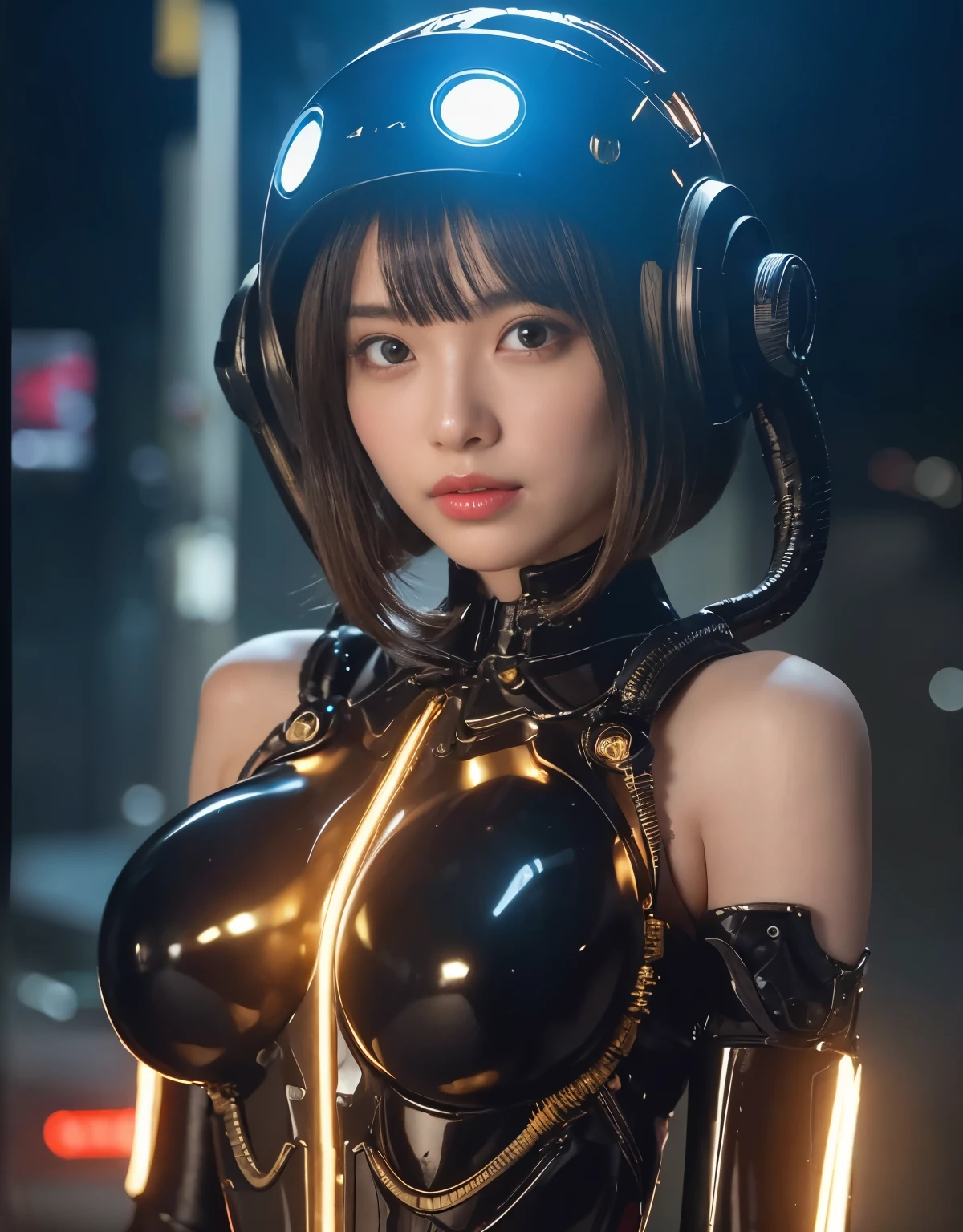 (Background of skimpy mechanical girl and octopus alien)、（Mystical expression）、highest quality、masterpiece、Super high resolution、(Photoreal:1.4)、RAW photo、1 girl、glowing skin、detailed face、(((1 Mechanical Girl)))、Heavy chest、（gold metal bodysuit）、(Natural alien background to fight aliens)、(Small LED)、((Super realistic details))、vertical giant monster background),global illumination、Shadow、octane rendering、24K、super sharp、robotの背景、big breasts、Raw skin exposed in the cleavage、intricate decorative details、Japan details、very intricate details、realistic light、(Mystical expression),CG Society Trenlow Eyes、Eyes shining towards the camera、Mechanical marginal blood vessels connected to neon detail tubes)、(Wires and cables connecting to the head)、Small LED、,mechanical thighs、two stock、（Hands are also made of machines）、robot、future alien、Please wear a mechanical helmet、transparent face guard on helmet、