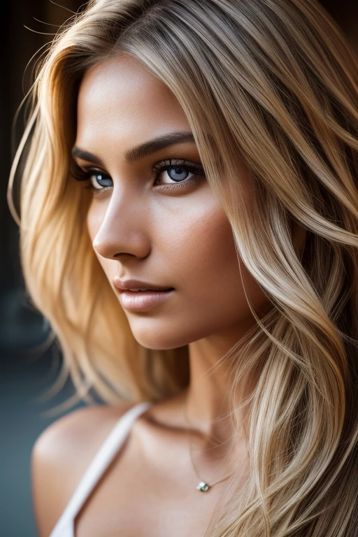 ((half body)) portrait photo of a beautiful 25 years european woman, endless long (extra long wavy blonde hair), Award - winning photograph, Masterpiece, 8k, ultra high res, hyper detailed, beautiful woman, perfect face, rule of thirds, Perfect eyes, Perfect iris, perfect pupils, (perfectly round iris:1.3), Perfect lips, Perfect teeth, dimples, perfect nose, highly detailed hair, ((detailed face)), ((detailed facial features)), (finely detailed skin), tanned skin, realistic skin texture, extreme skin details, (pores:0.1),(sweaty:0.8), insane details, intricate details, amazing fine detail, photorealistic, photograph, photorealism, rich colors, lifelike texture, neutral colors, Soft front light,cinematic lighting, dramatic lighting,dappled light on face, backlight on hair, sharp focus, wide angle, film grain, dslr, raw photo, photographed on Nikon