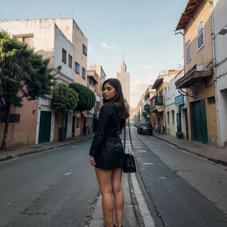 Ciudadana latina con fondo de ciudad