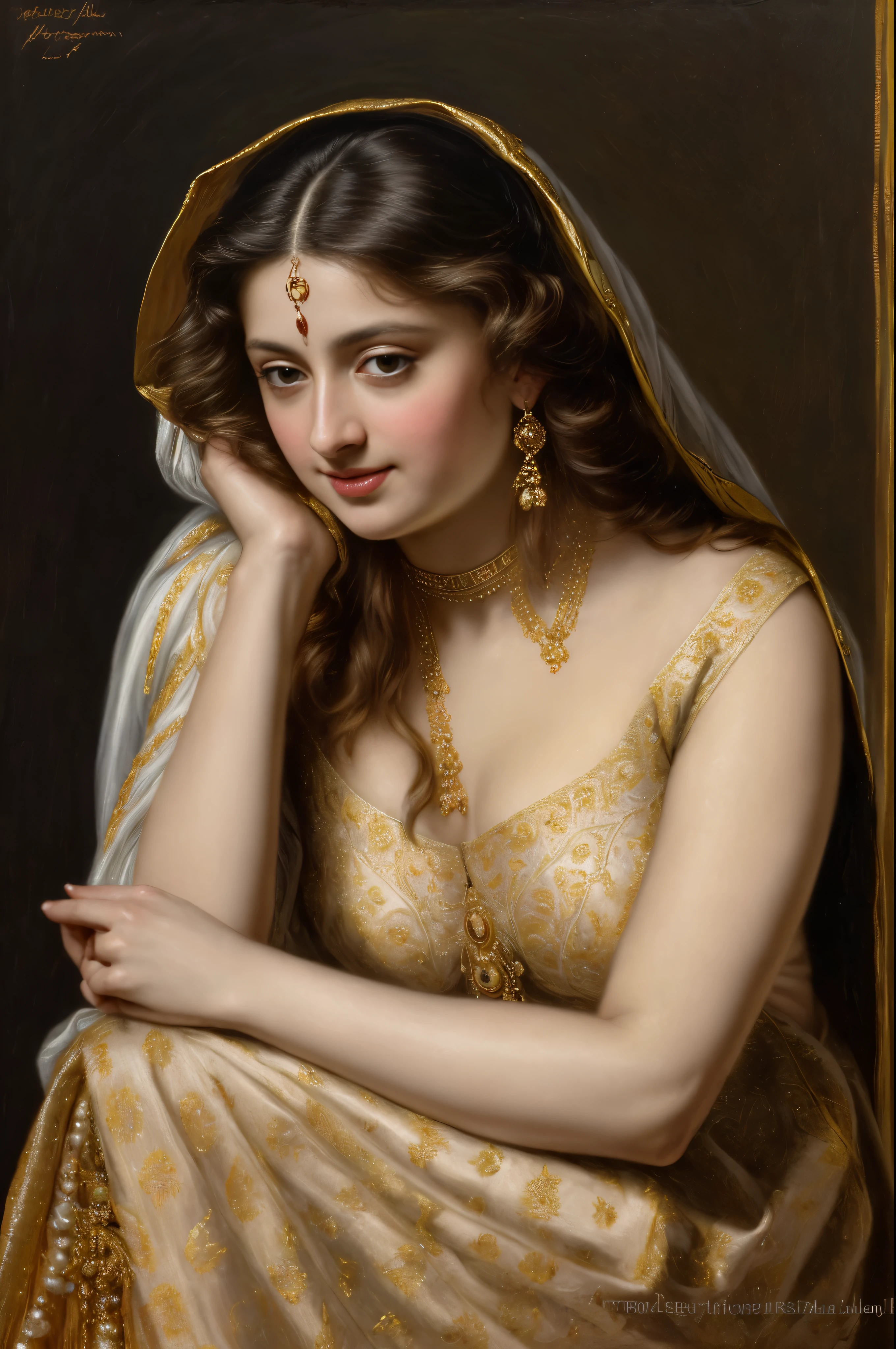 Best quality, highly detailed, masterpiece, Indian princess, Rajkanya, royal clothes, Masterpiece, extremely gorgeous woman, matchless Beauty, portrait, Peter Paul Rubens style, Woman, off shoulder bandeau crop blouse, middle ages, classicism, andrey atroshenko style, painting, long hair, styled hair, traditional media, realistic, figurative, fine art, detailed Art, oil on canvas, HDR, 8K, original character, high resolution, high detail, focus on the face, intricate, flawless, fluffy hair, Peter Paul Rubens style, By Peter Paul Rubens, sharp picture, avoid crown or mukut in picture,