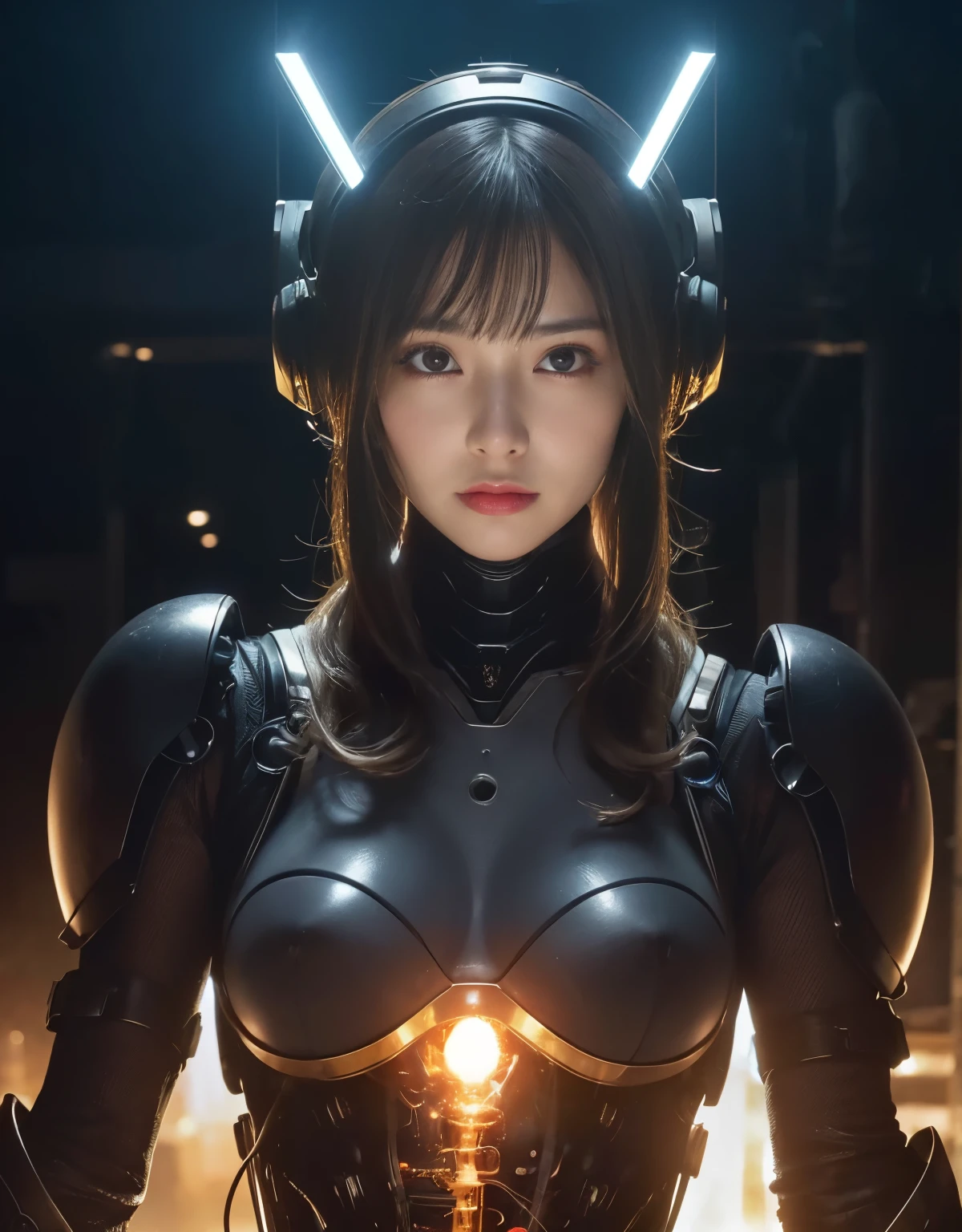 (Background of skimpy mechanical girl and octopus alien)、（Mystical expression）、highest quality、masterpiece、Super high resolution、(Photoreal:1.4)、RAW photo、1 girl、glowing skin、detailed face、(((1 Mechanical Girl)))、Heavy chest、（gold metal bodysuit）、(Natural alien background to fight aliens)、(Small LED)、((Super realistic details))、vertical giant monster background),global illumination、Shadow、octane rendering、24K、super sharp、robotの背景、big breasts、Raw skin exposed in the cleavage、intricate decorative details、Japan details、very intricate details、realistic light、(Mystical expression),CG Society Trenlow Eyes、Eyes shining towards the camera、Mechanical marginal blood vessels connected to neon detail tubes)、(Wires and cables connecting to the head)、Small LED、,mechanical thighs、two stock、（Hands are also made of machines）、robot、future alien、Please wear a mechanical helmet、transparent face guard on helmet、