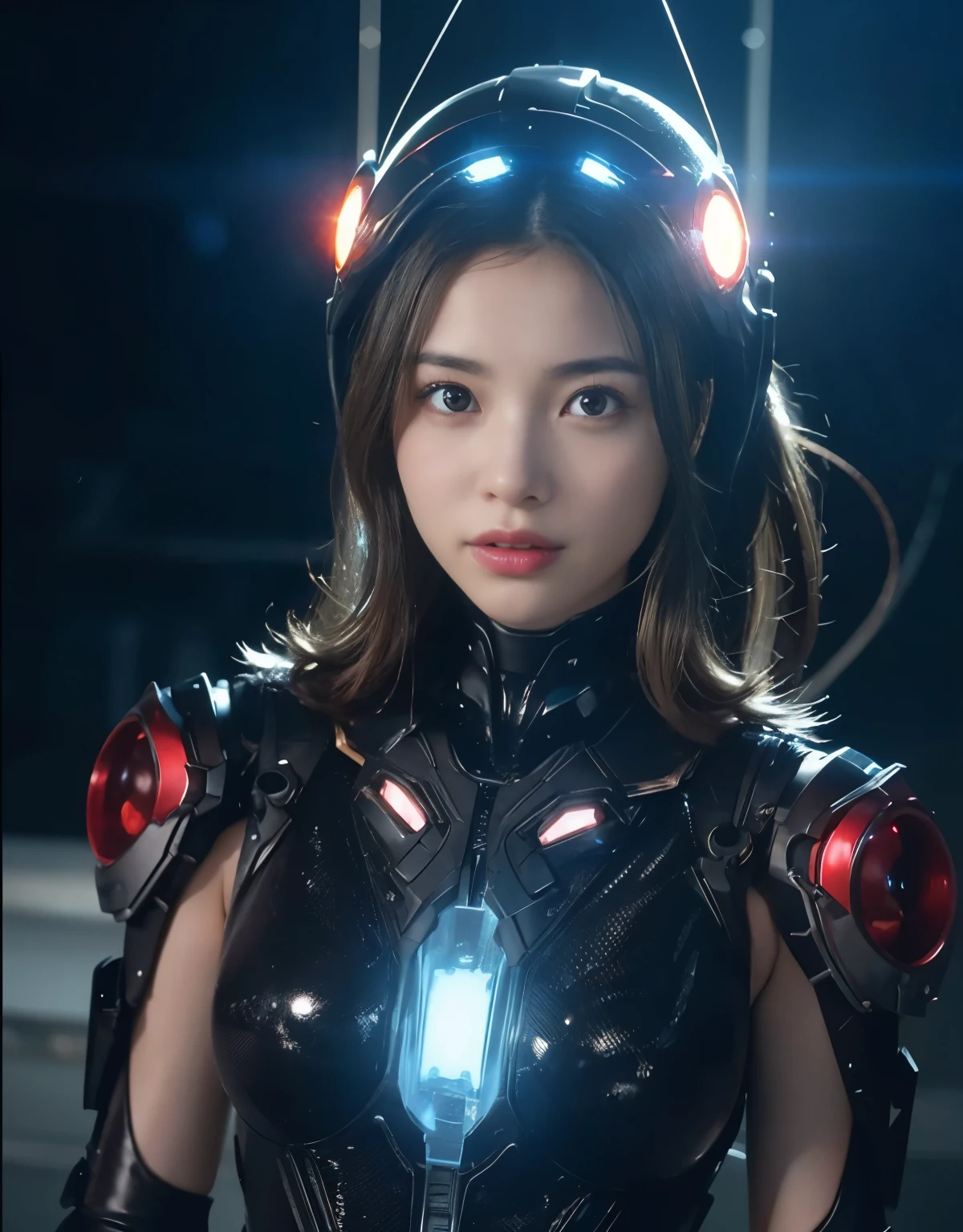 (Background of skimpy mechanical girl and octopus alien)、(Mystical expression)、highest quality、masterpiece、Super high resolution、(Photoreal:1.4)、RAW photo、1 girl、glowing skin、detailed face、(((1 Mechanical Girl)))、Heavy chest、(gold metal bodysuit)、(Natural alien background to fight aliens)、(Small LED)、((Super realistic details))、vertical giant monster background),global illumination、Shadow、octane rendering、24K、super sharp、robotの背景、big breasts、Raw skin exposed in the cleavage、intricate decorative details、Japan details、very intricate details、realistic light、(Mystical expression),CG Society Trenlow Eyes、Eyes shining towards the camera、Mechanical marginal blood vessels connected to neon detail tubes)、(Wires and cables connecting to the head)、Small LED、,mechanical thighs、two stock、(Hands are also made of machines)、robot、future alien、Please wear a mechanical helmet、transparent face guard on helmet、