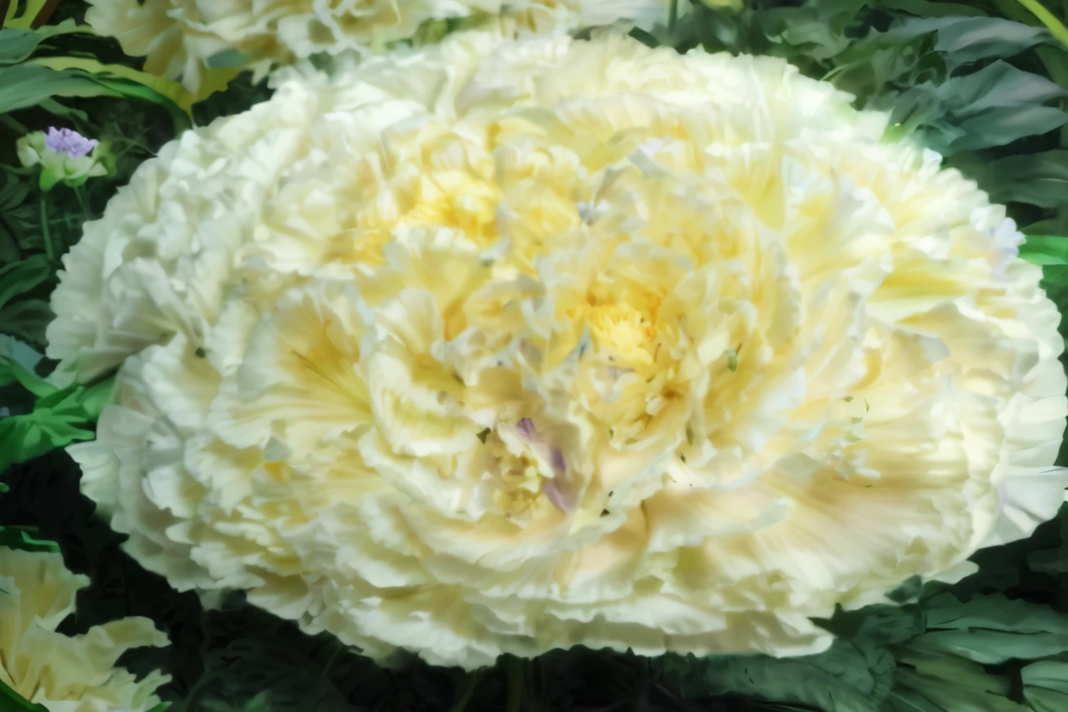 purple and white carnation flower with a green stem in the background, carnation, giant carnation flower head, giant carnation flower as a head, beautiful flower, incredibly beautiful, white and purple, stunningly beautiful, heavily ornamental, beautiful large flowers, stunning photo, unbelievably beautiful, beautiful flowers, large exotic flowers, staggering in its beauty, violet flower, the platonic ideal of flowers