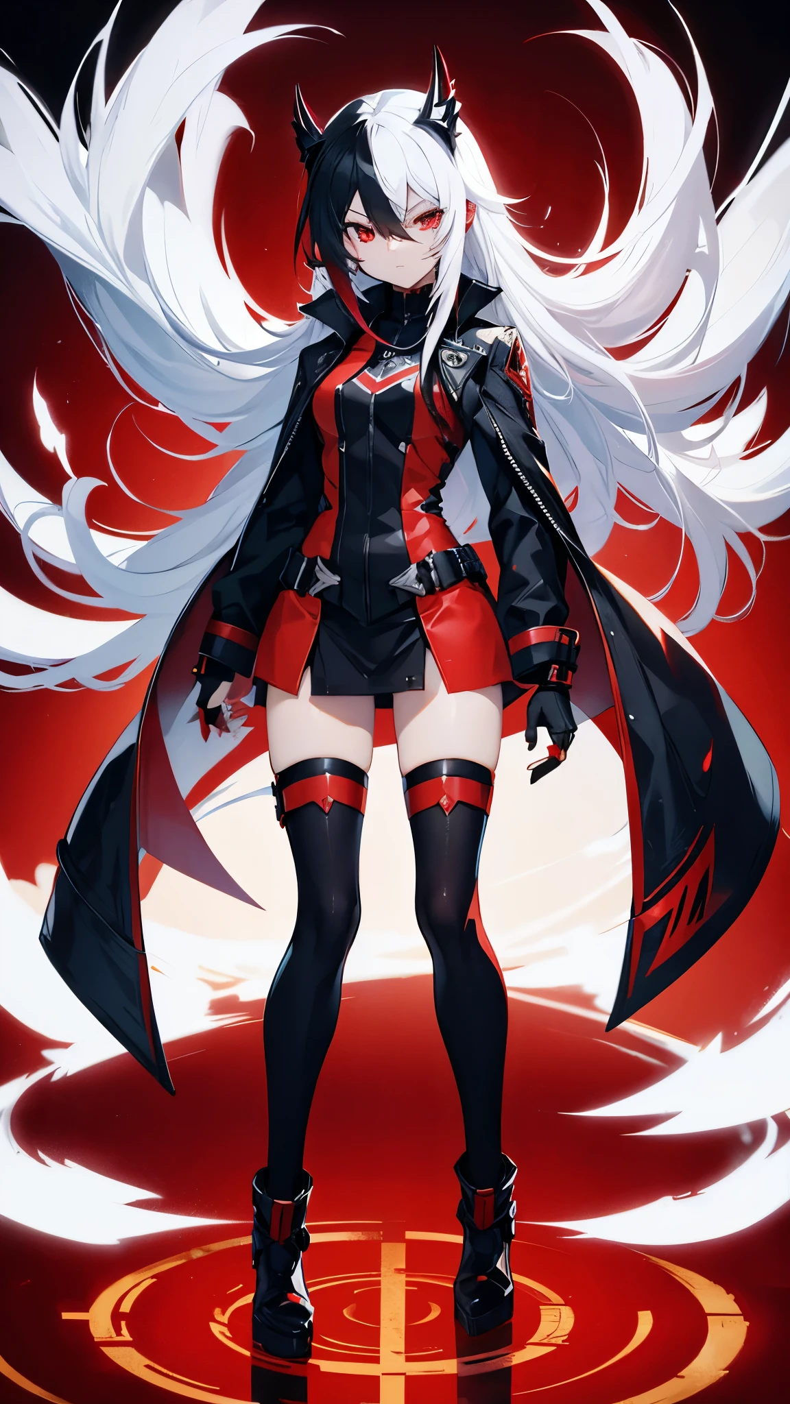 Super Shadow the hedgehog, white hair, red eyeliner, red eyes, very long hair, full body, god, golden ring