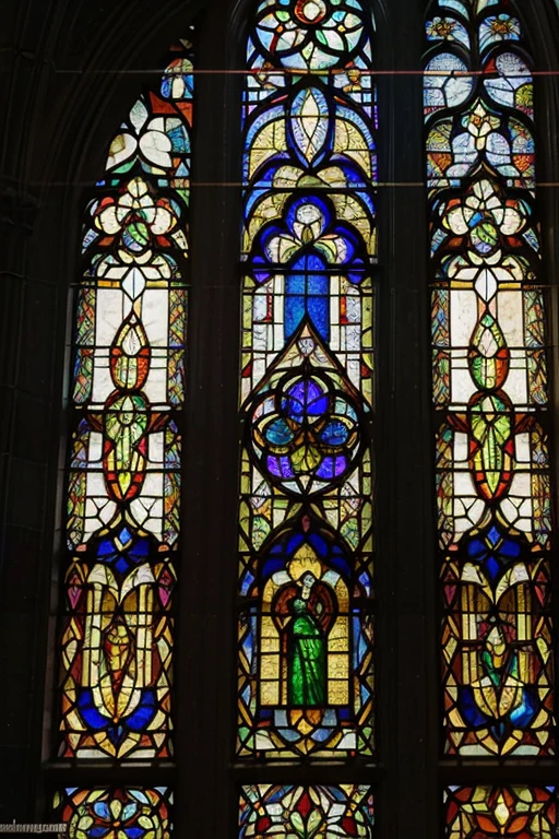detailed stained glass, vibrant colors, intricate designs, sunlight streaming through, Gothic architecture, religious symbolism, majestic windows, masterful craftsmanship, medieval art, historical beauty, ethereal atmosphere, divine inspiration, spiritual awe, delicate lead lines, radiant light effects, celestial motifs, mesmerizing patterns, luminous reflections, elaborate compositions, timeless elegance, rich cultural heritage, transcendent artistry
