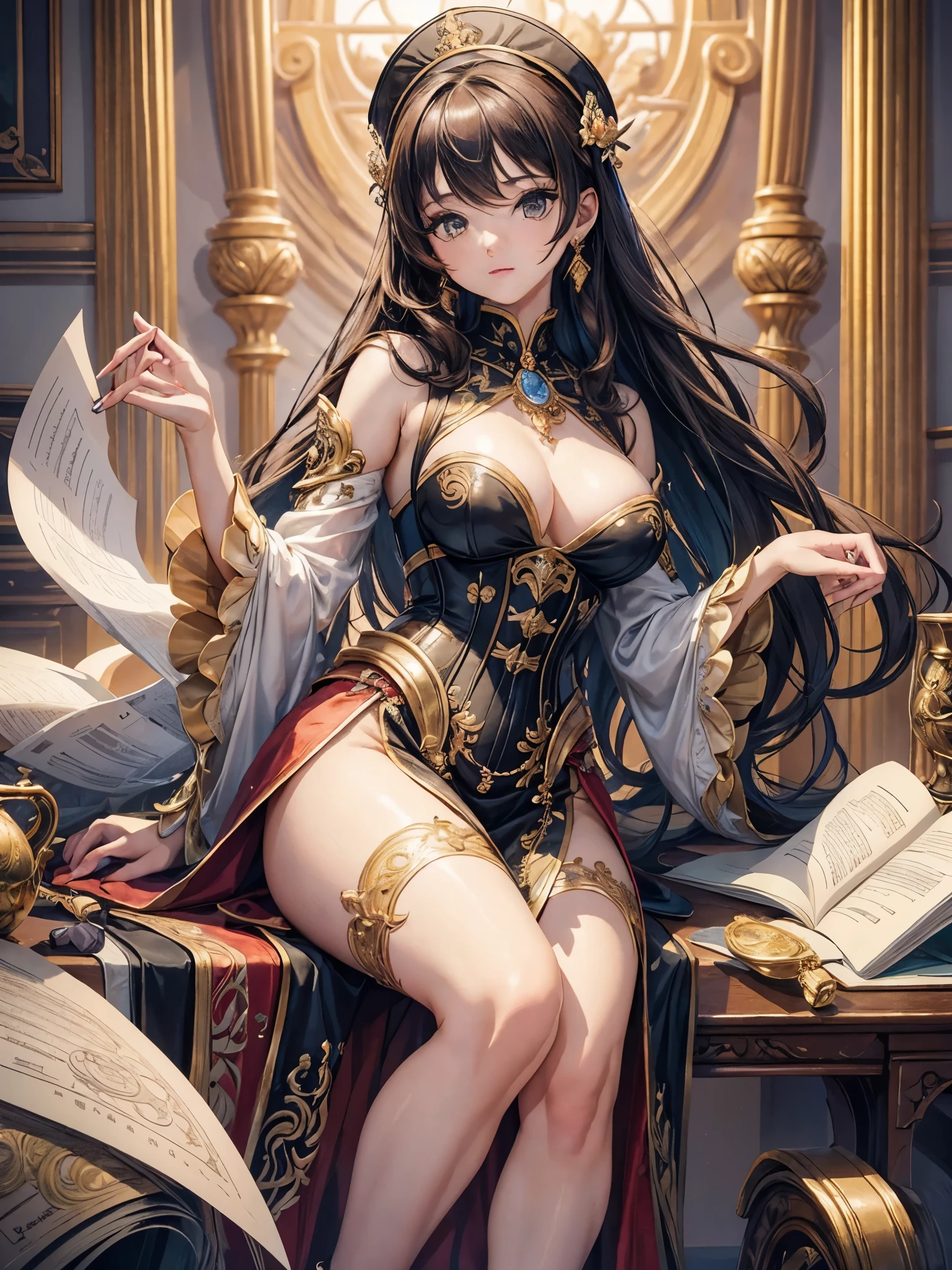 ((highest quality)),(ultra high resolution),(Super detailed),(detailed description),((best CG)),(best work of art),super precision art,great drawing art,(Art with precise details:1.5), (1 woman:1.5),colorful corset dress:1.6,beautiful and well-shaped face:1.5,natural makeup:1.5,detailed jewelry:1.4,thin waist:1.3,Beautiful leg lines:1.4,high heels:1.4,