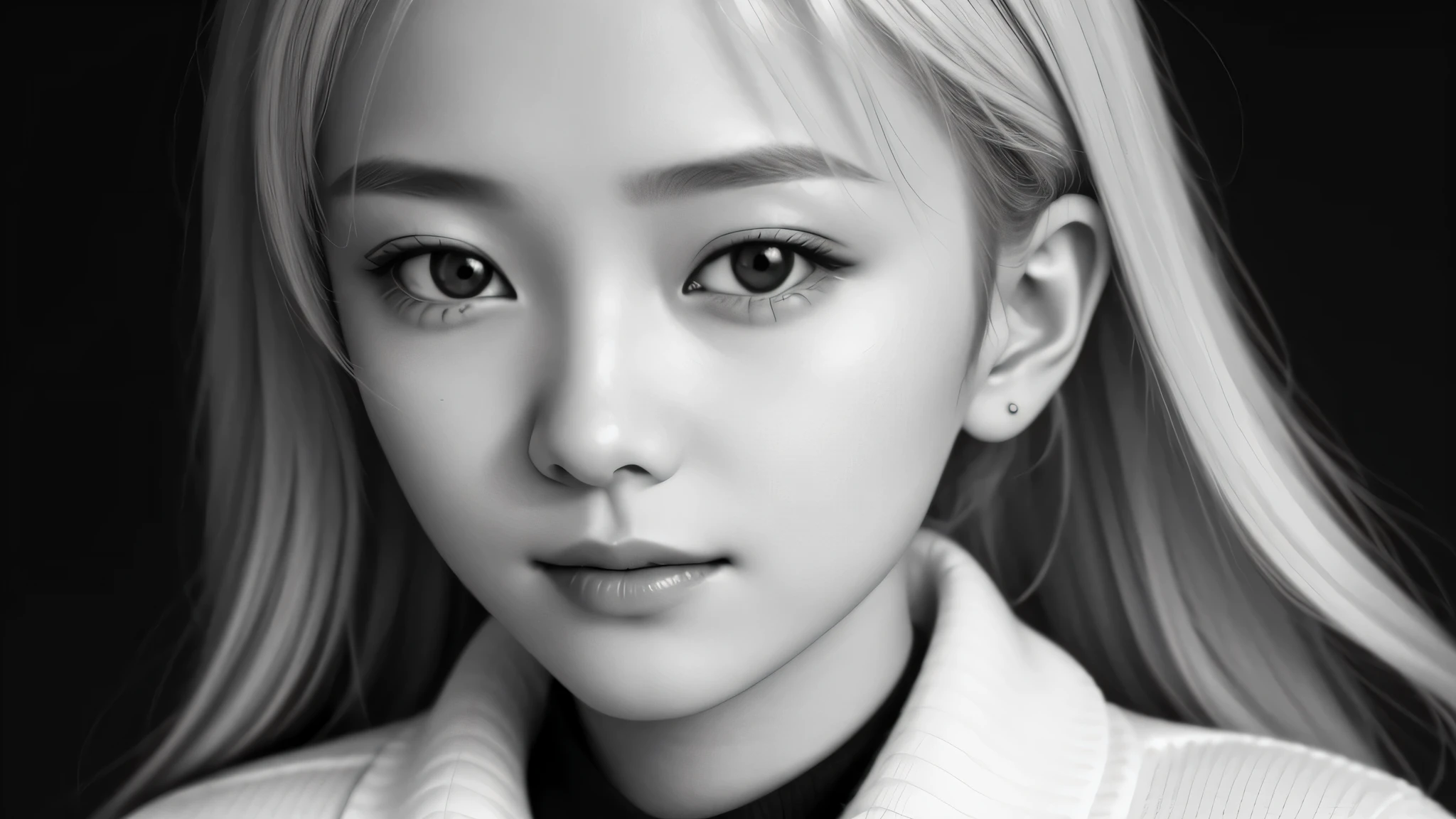 a girl kids blonde hair bun with a sweater on and glass, portrait black and white, close up portrait photo, black and white portrait, 1 3 5 mm nikon portrait, beautiful portrait photo, studio potrait, taejune kim, seseon yoon, jaeyeon nam, kids model, editorial KIDS portrait, high detail portrait photo,