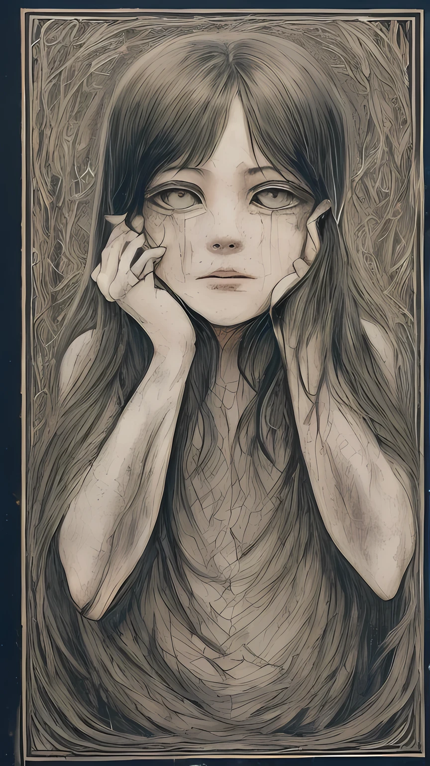 1woman, close up, upperbody, portrait, ((solo)), correct hands, correct body, cute face, laying on the back, laying in the ground, swamp, (((digged in swamp earth, covered in earth))) , ((scared face expression, wide opened eyes)), dark night background, scary forest, horror swamp, foggy, ((Colorful, mind blow, damaged mind, corrupted mind, psycho, crazy mind))