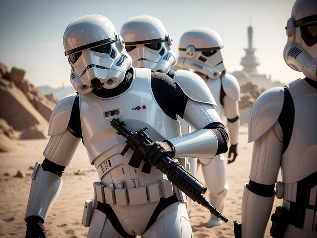 Star Wars stormtroopers, CGI with clear focus, Photorealistic, high detail, Realistic, Masterpiece, absurdress, Best Quality, HDR, hiquality, hight resolution, Extremely detailed, 8k wallpaper, intricate details, 8K UHD, Full-HD, (foto realista:1.2), Contrast, sharp lighting, Cinematic lighting, natural lighting, hard light, Backlighting, Global Illumination, Environment Occlusion