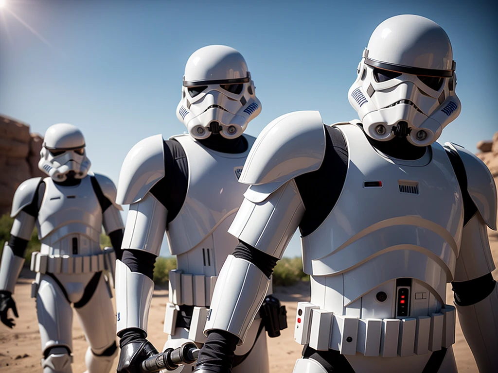 Star Wars stormtroopers, CGI with clear focus, Photorealistic, high detail, Realistic, Masterpiece, absurdress, Best Quality, HDR, hiquality, hight resolution, Extremely detailed, 8k wallpaper, intricate details, 8K UHD, Full-HD, (foto realista:1.2), Contrast, sharp lighting, Cinematic lighting, natural lighting, hard light, Backlighting, Global Illumination, Environment Occlusion