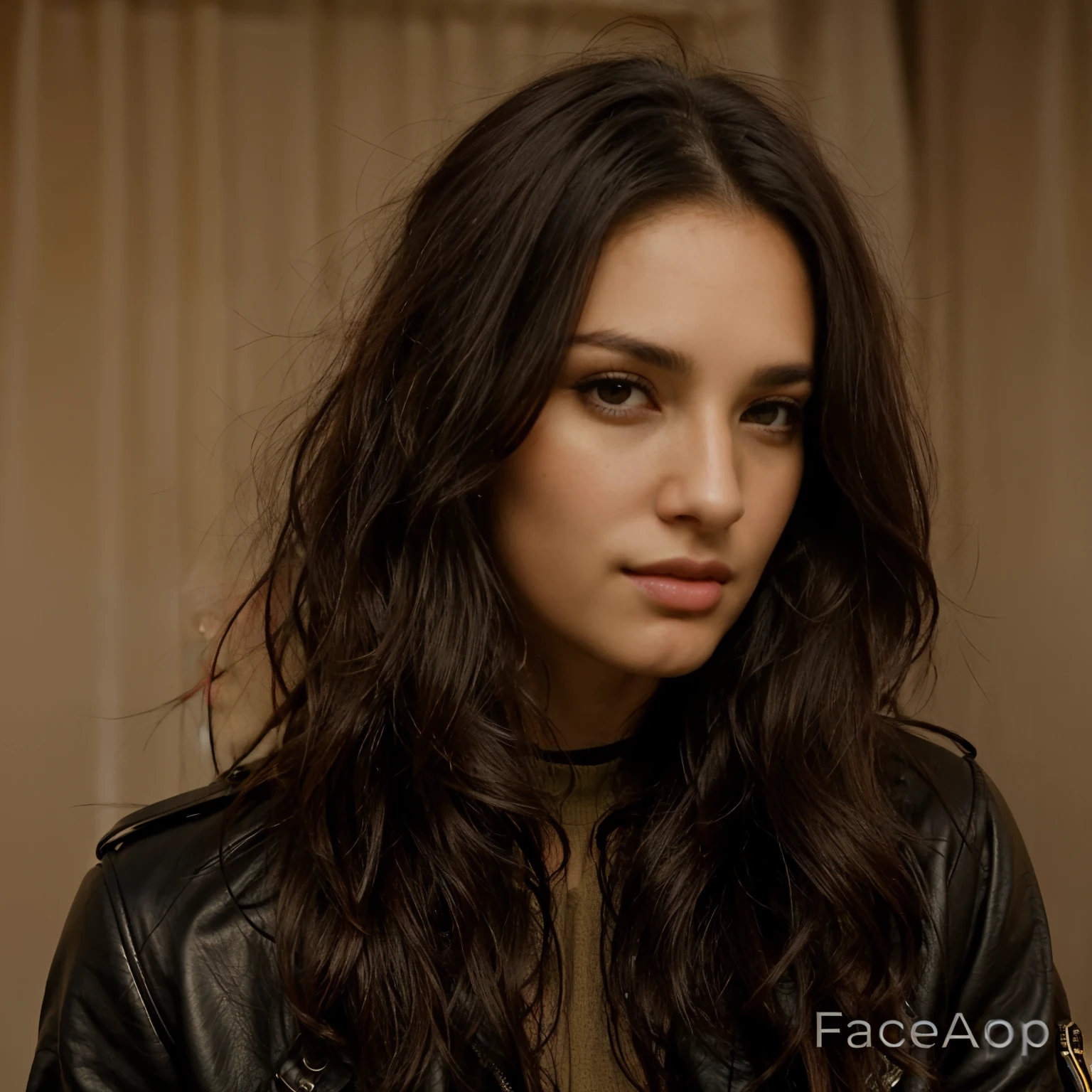 arafed woman with long dark hair wearing a black leather jacket, gorgeous attractive face, perfect face ), attractive female face!!!, beuatiful face, beautiful face!!!!, very beautiful face, extremely beautiful face, very pretty face, beutiful face, perfect face!!, gorgeous face portrait, beautiful face!, gorgeous face, stunning face, perfect face!!!