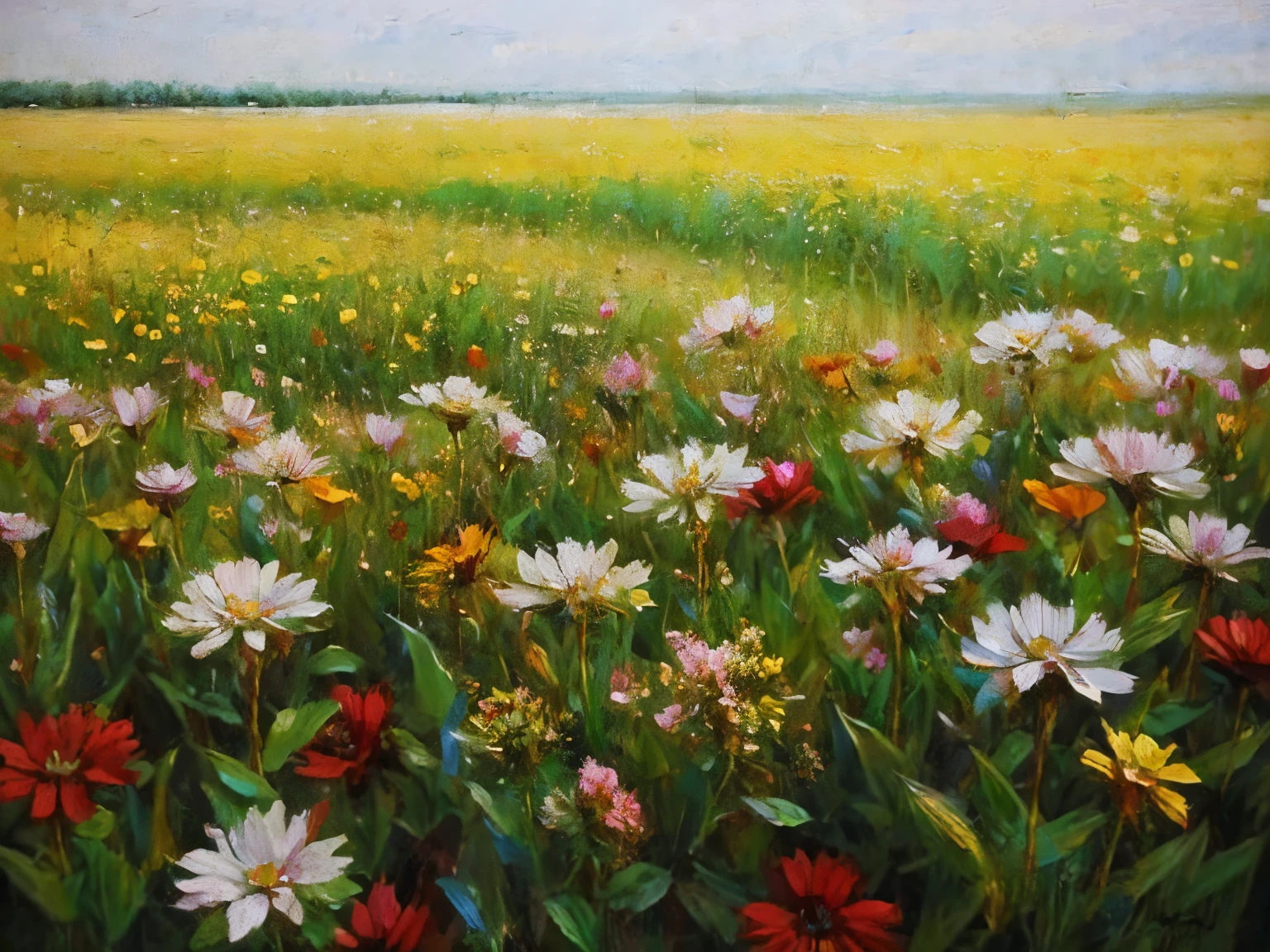 love art meadow oil paint flowers heart masterpiece high detail