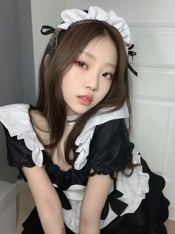 arafed woman in a mucama outfit posing for a picture, gorgeous mucama, mucama outfit, mucama vestido, anime girl in a mucama costume, wearing mucama uniform, french mucama, ulzzang, mucama costume, mucama, bella delfina, sakimichan, hada, cosplay de un chico gato! mucama! vestido, estilo lolita, 