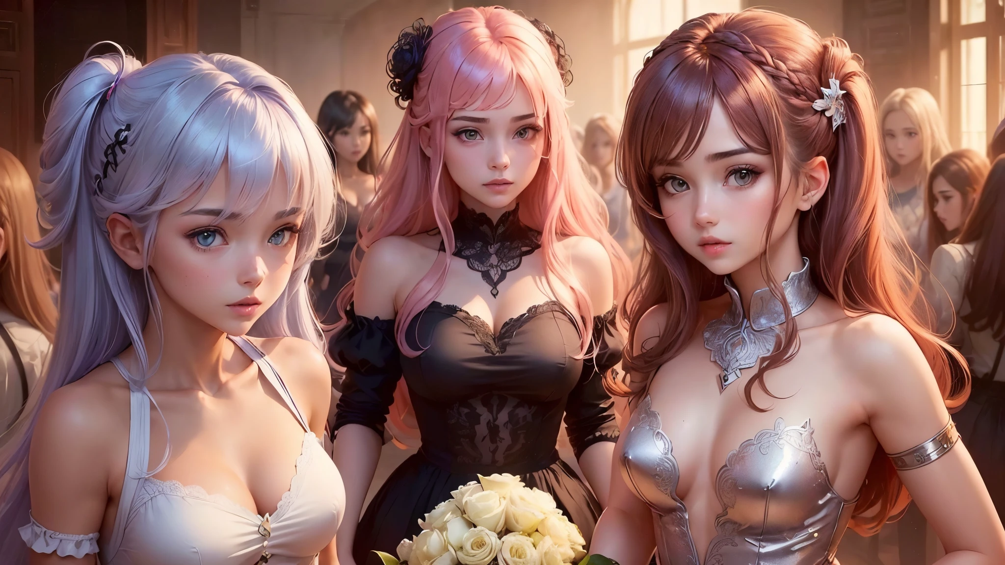 ((((100 girls))), Different hair color, different hairstyle, every girl with a beautiful face, every girl with a perfect body, every girl is sexy, ((High quality)),((high detail))