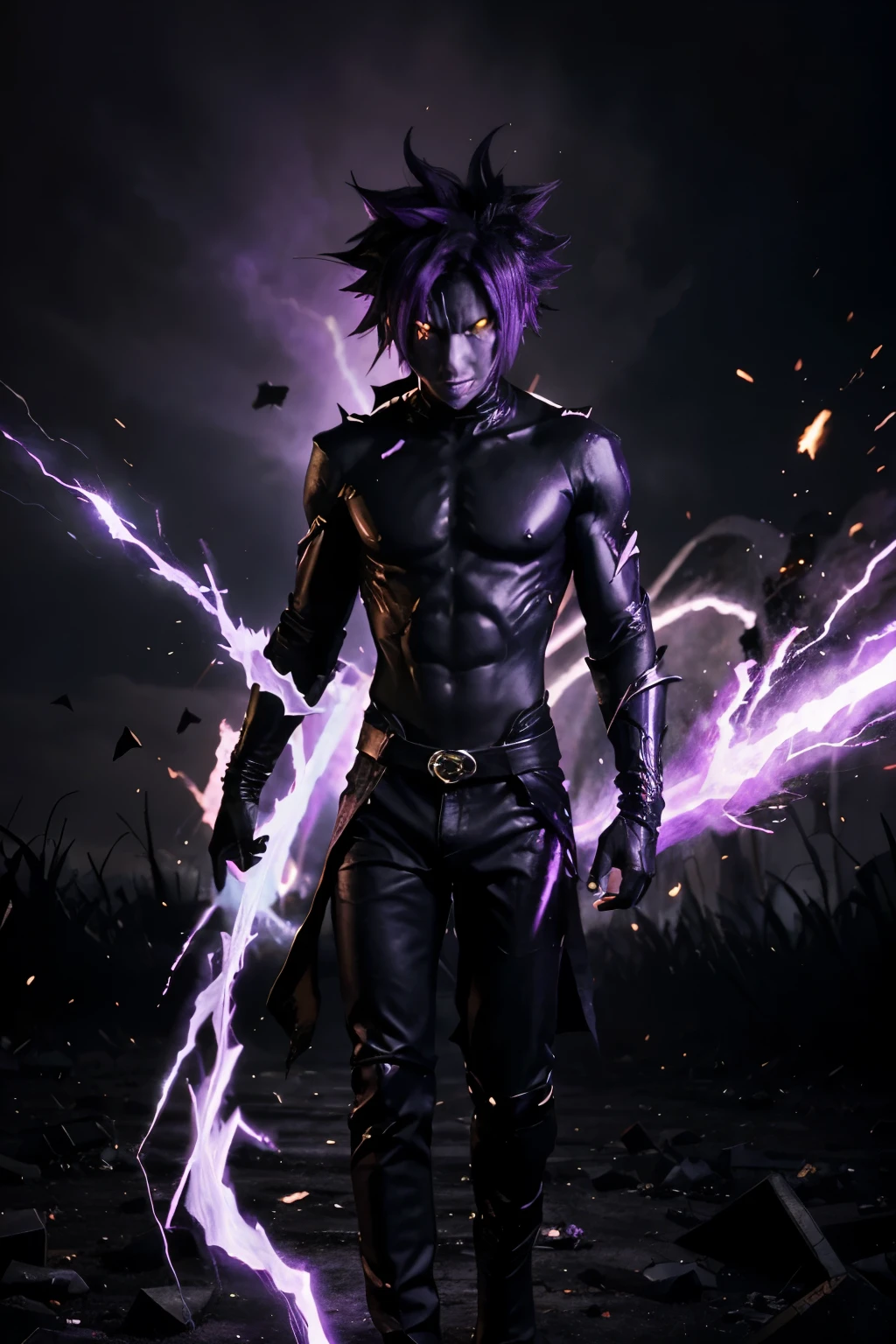 Like the evil version of Yami2hero has dark purple and lighter purple aura surrounding him as he wrecks things and souls began to get sucked into his aura without even trying then he just somehow change into a hero to everyone… I haven’t really thought about the reason he transformed but I’ll think of something