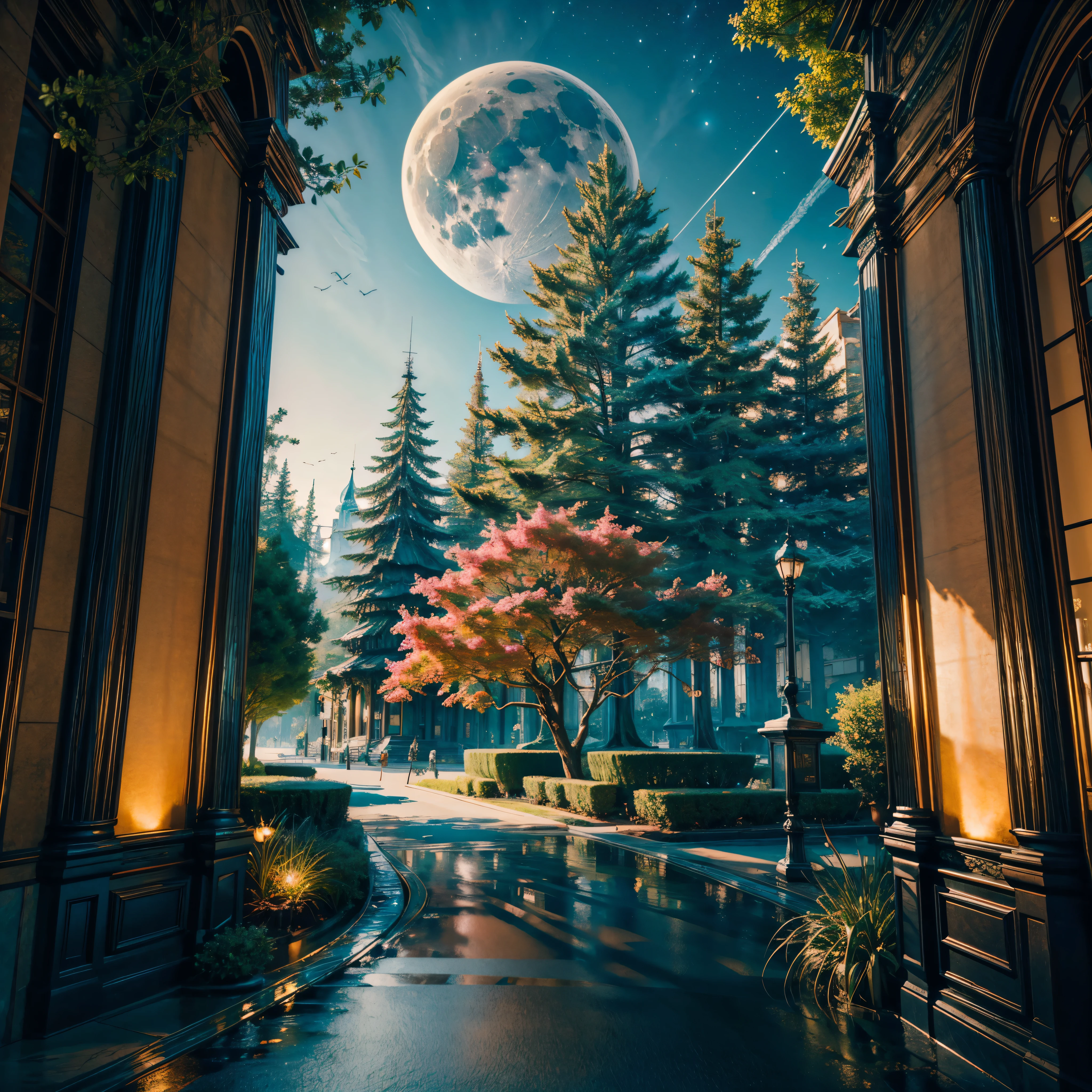(hyper best quality, ultra_highres, epic masterpiece:1.2),ultra-detailed,(realistic,photorealistic,photo-realistic:1.37),otherworldly city,a city on a tree,a giant world tree with long and big vines,large-sized colorful houses suspended in mid-air by the vines,houses hanging on the branches of the tree,far shot,magical atmosphere,dreamlike scenery,mesmerizing colors,dazzling lights,vibrant and vivid cityscape,ethereal glow,whimsical architecture,impressive scale of the city,detailed foliage on the tree,elaborate textures on the houses,depth and dimension in the composition,immersive and grand view,enchanted setting,lush greenery,beautifully entwining vines,majestic and awe-inspiring tree,mythical and fantastical world,revel in the beauty of nature and civilization,unforgettable and breathtaking scenery,explore the secrets hidden within the city on the tree. perfect lighting, perfect shading, , moon light, stars, dynamic natural background, RPG art, magical atmosphere magic-fantasy-forest, ultra best realistic, absurdres, [ultra detailed], ultra best quality, (extremely detailed), ultra wide shot, photorealism, depth of field, hyper realistic painting, 3D rendering, varies multi etc. --v 6 --s 1000 --c 20 --q 20 --chaos 100