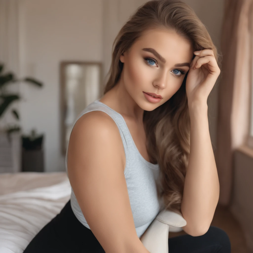 arafed frau voll , Sexy girl with blue eyes, Ultrarealistisch, Akribisch detailliert, Portrait of Sophie Mudd, blonde hair and big eyes, Selfie of a age girl, Schlafzimmer Augen, Olivia Dunne, ohne Makeup, natural makeup, direkt in die Kamera schauen, Gesicht mit Artgram, dezentes Make-up, breathtaking full body shot, Im fitness studio, small bust;