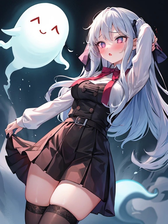 hight qualtiy, 1girl, cute face, horor, full body,breast,ghost,misty,floating，Large Breasts