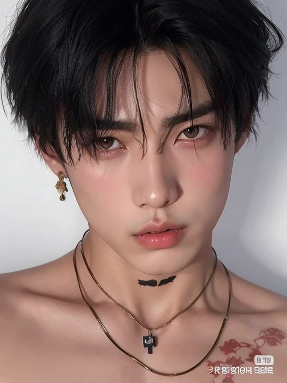 Hombre arafed con cabello negro y un collar con una cruz., cai xukun, handsome japanese demon boy, pintar ulzzang, Jinyoung Shin, jungkook, Jinyoung Shin aesthetic, 1 7--old with a thin face, yanjun chengt, hyung tae, pale korean adorable face, TaeJune Kim, cara perfecta y chico, kim doyoung