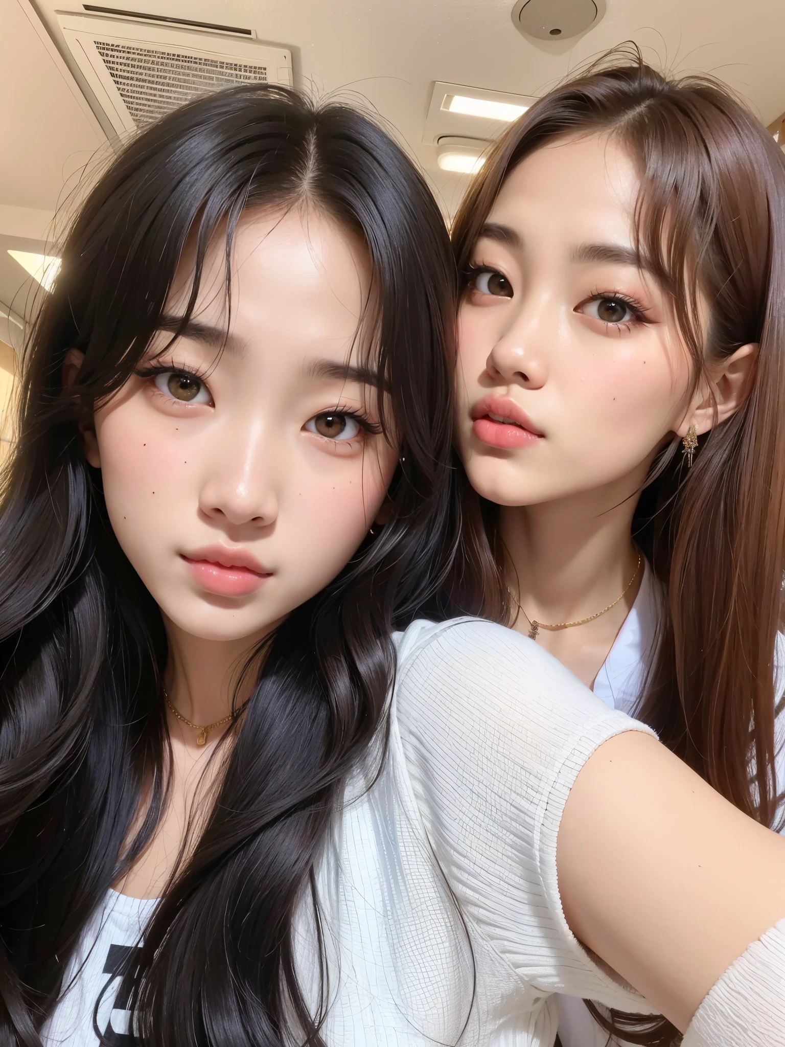 Duas mulheres com cabelos longos posando para uma foto em um quarto, Lalisa Manobal, Ulzzang, com preto, Jinyoung Shin, jaeyeon nam, #oc, # oc, com hera, nixeu e sakimichan, esse, jennie blackpink, duas vezes, imagem de perfil, taejune kim, 8k)), com cara fofa - linda