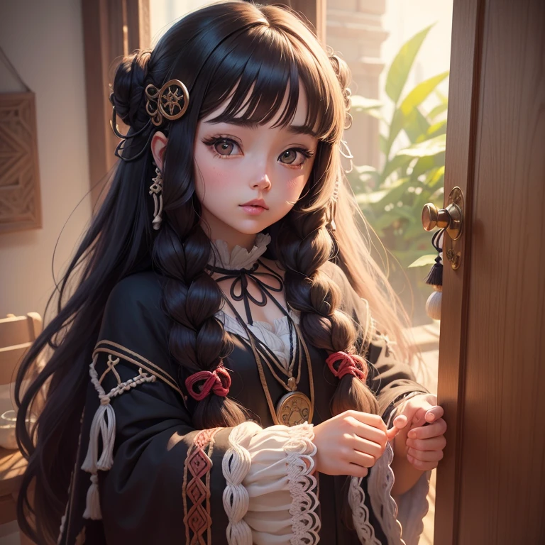 macrame Doll with long hair and beautiful face,cute and cuddly,8k,highly detailed,masterpiece,anime style, by senior concept artist