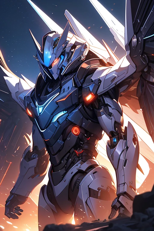 masterpiece,bestquality,highlydetailed,ultra-detailed,extremely detailed CG unity 8k wallpaper,illustration,mechpp,no humans,wings,robot,mecha,blue eyes,solo,glowing eyes,aegis,upper body,