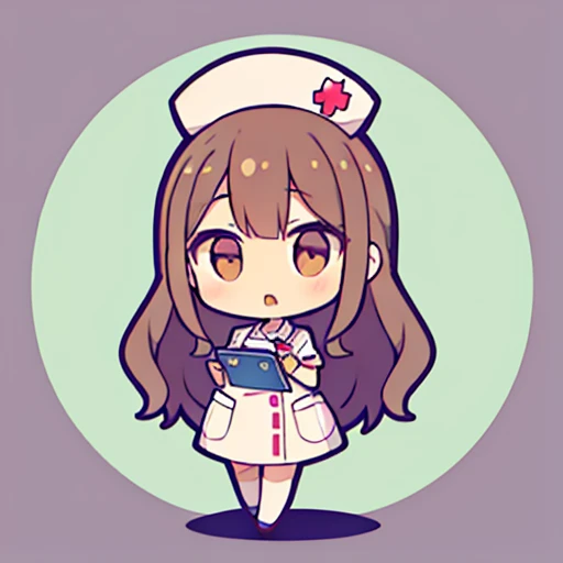 muste piece、super detailed、High quality、masterpiece、highest quality, 1 girl, long brown hair:1.5、wavy long hair、brown eyes、alone、Sexy Nurse、{{one tone background、 background:1.8}}、Full body Esbian、icon、