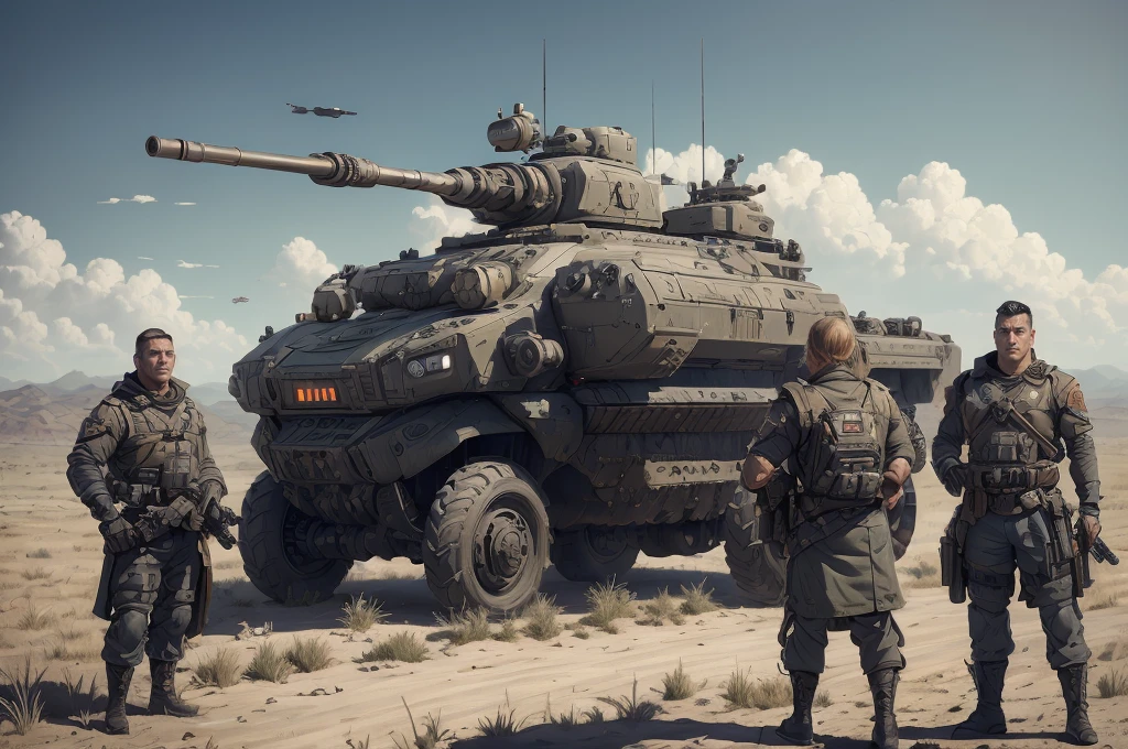 various variants of armored personnel carriers, double guns, symmetry, Correct proportions, A lot of small details, turret radar, Ultra detail, super photo quality, fantastic straight gun, heavy machine guns, hinged armor screens, Imperial fortress in the background, impregnable citadel, A transport spaceship lands in the background, numbers and emblems of combat units are printed on board, the weapon in the hand is drawn in detail, Detailed faces, detailed wheels, detailed caterpillars